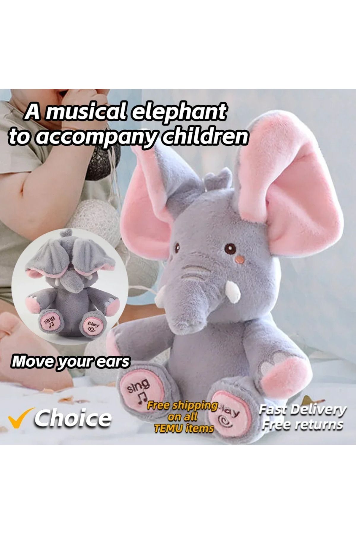 Choice-Newest Hide-and-seek Elephant Plush Toy Baby Hide-and-seek Game Toy Singing Interactive Musical T... 5