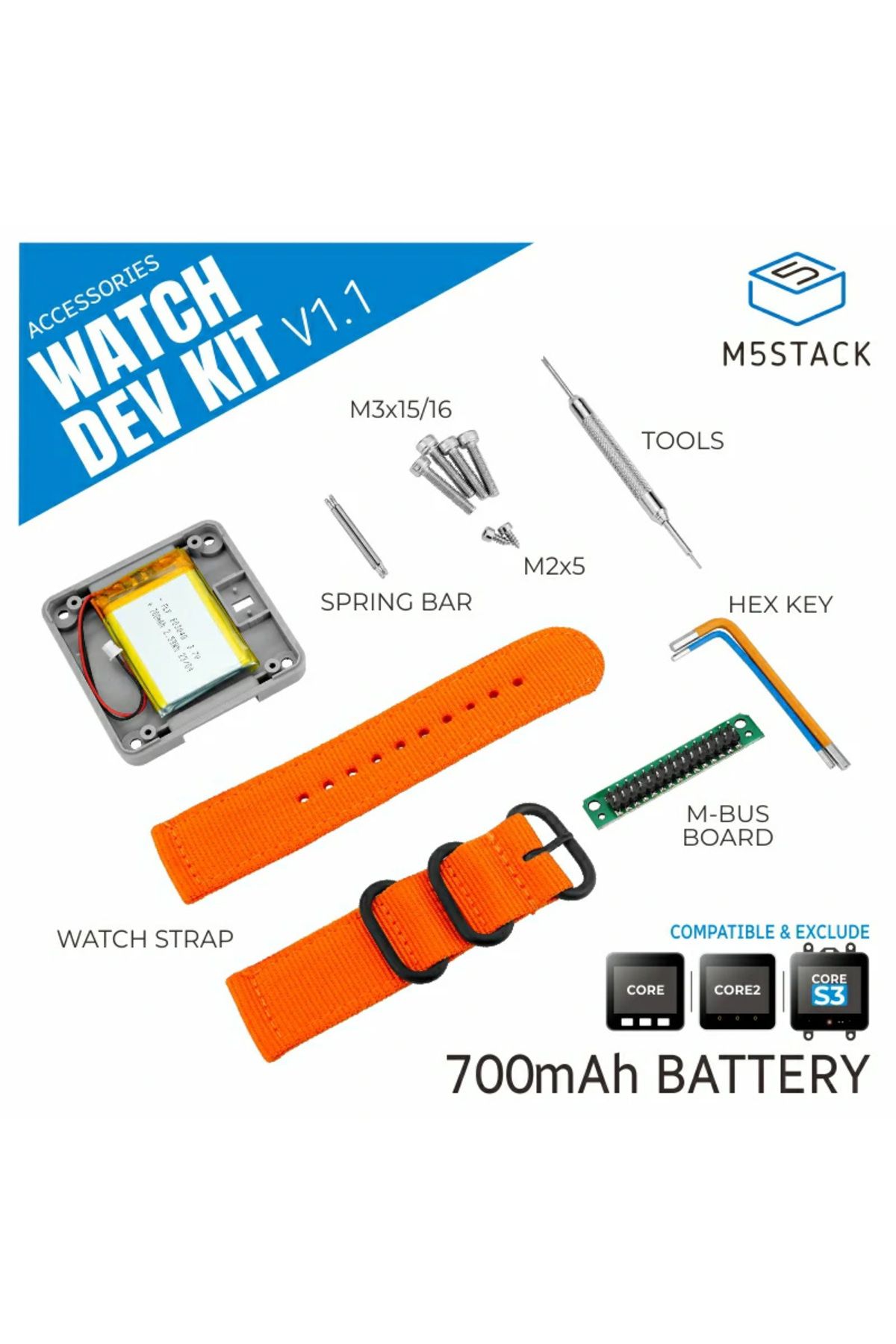 FMchip-M5Stack M5Core WATCH V1.1 Smart Wearable Watch Battery Development Kit 700mAh for Basic Core/Core... 3