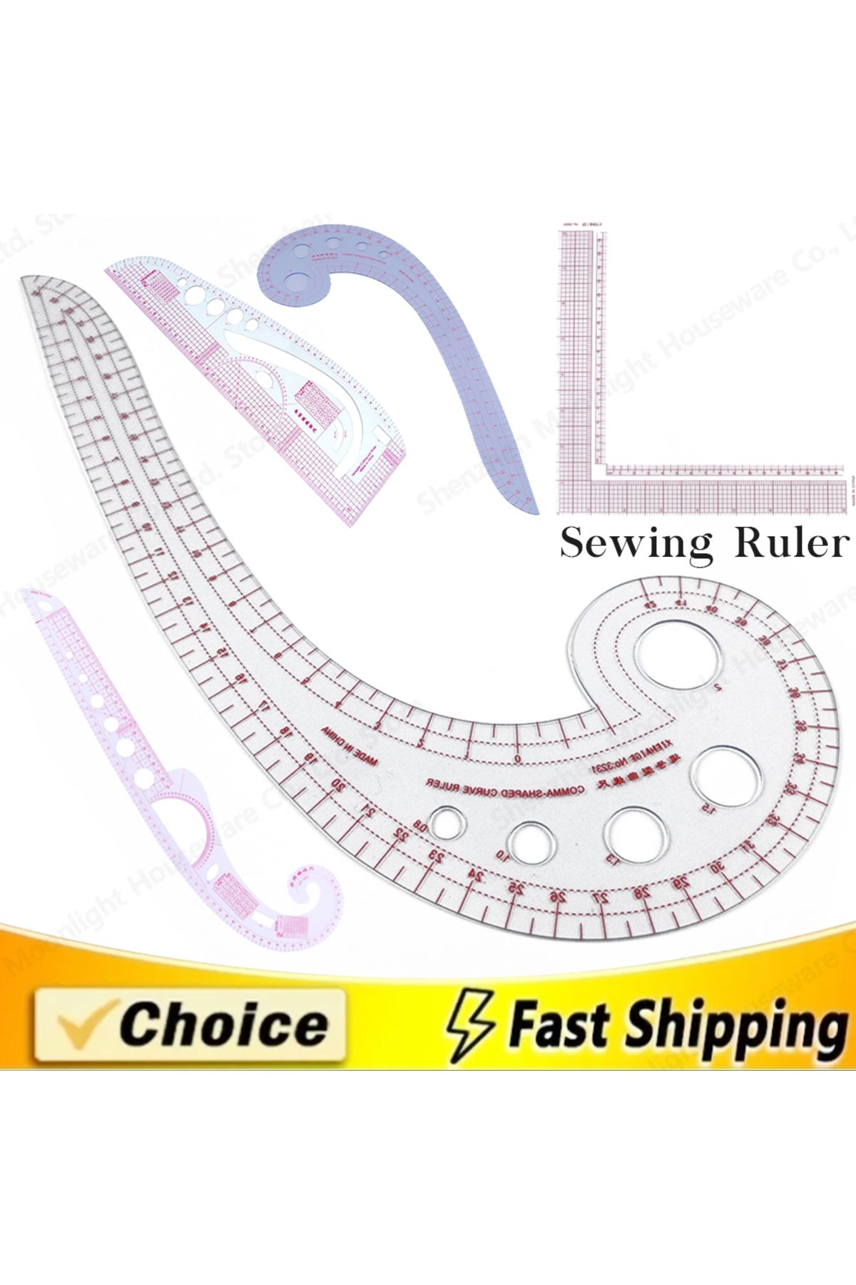 APWIKOGER-Long Comma Shaped Plastic Transparent French Curve Ruler Stationery For Garment Cutting And Proof... 2