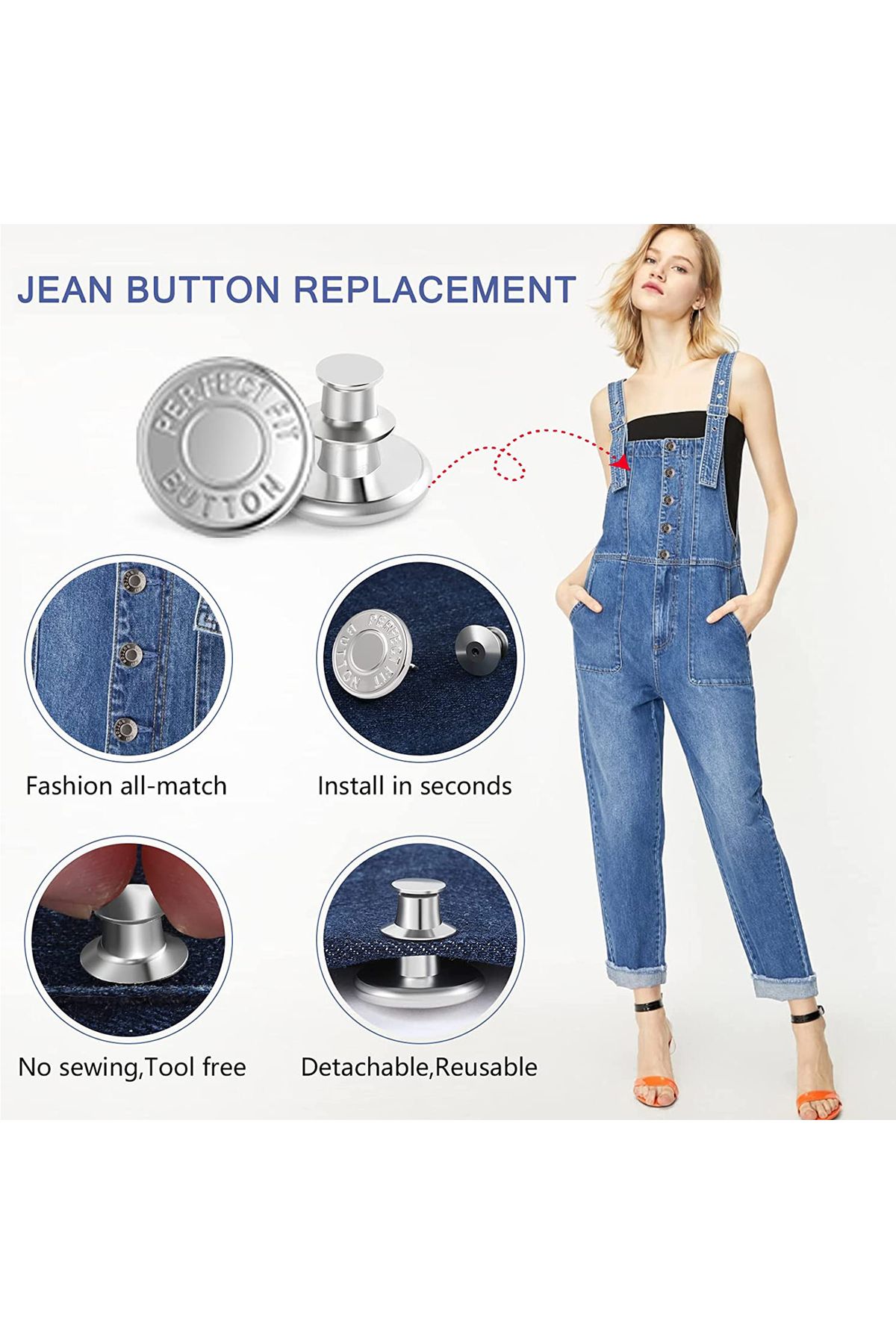Choice-12 Sets Jean Buttons Pins No Sew for Loose Jeans Pants Tightener Adjustable Buttons Replacement f... 5