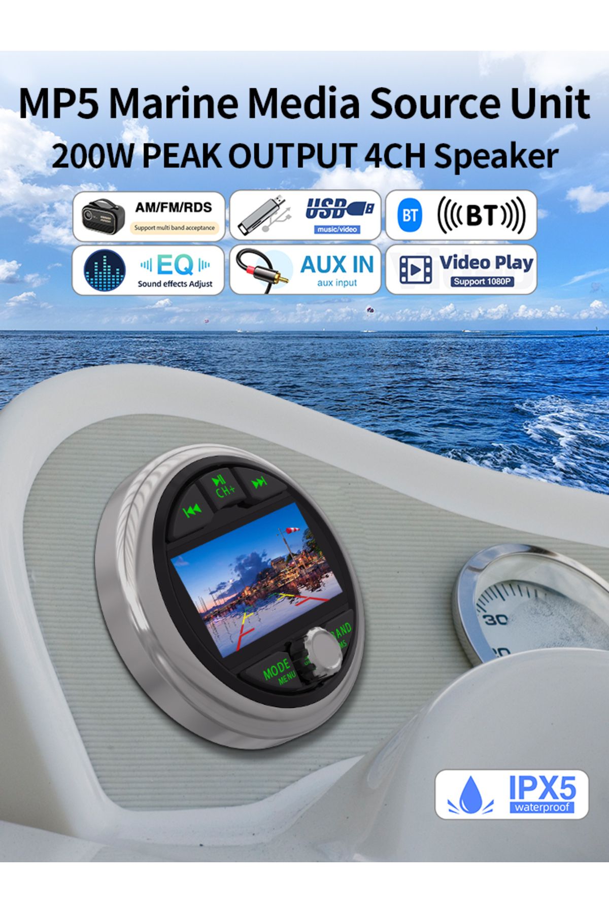 Choice-AKAMATE Boat Radio MP5 Marine Stereo Source Media Player AM FM RDS Receiver MP3 MP4 Video Play Bl... 7