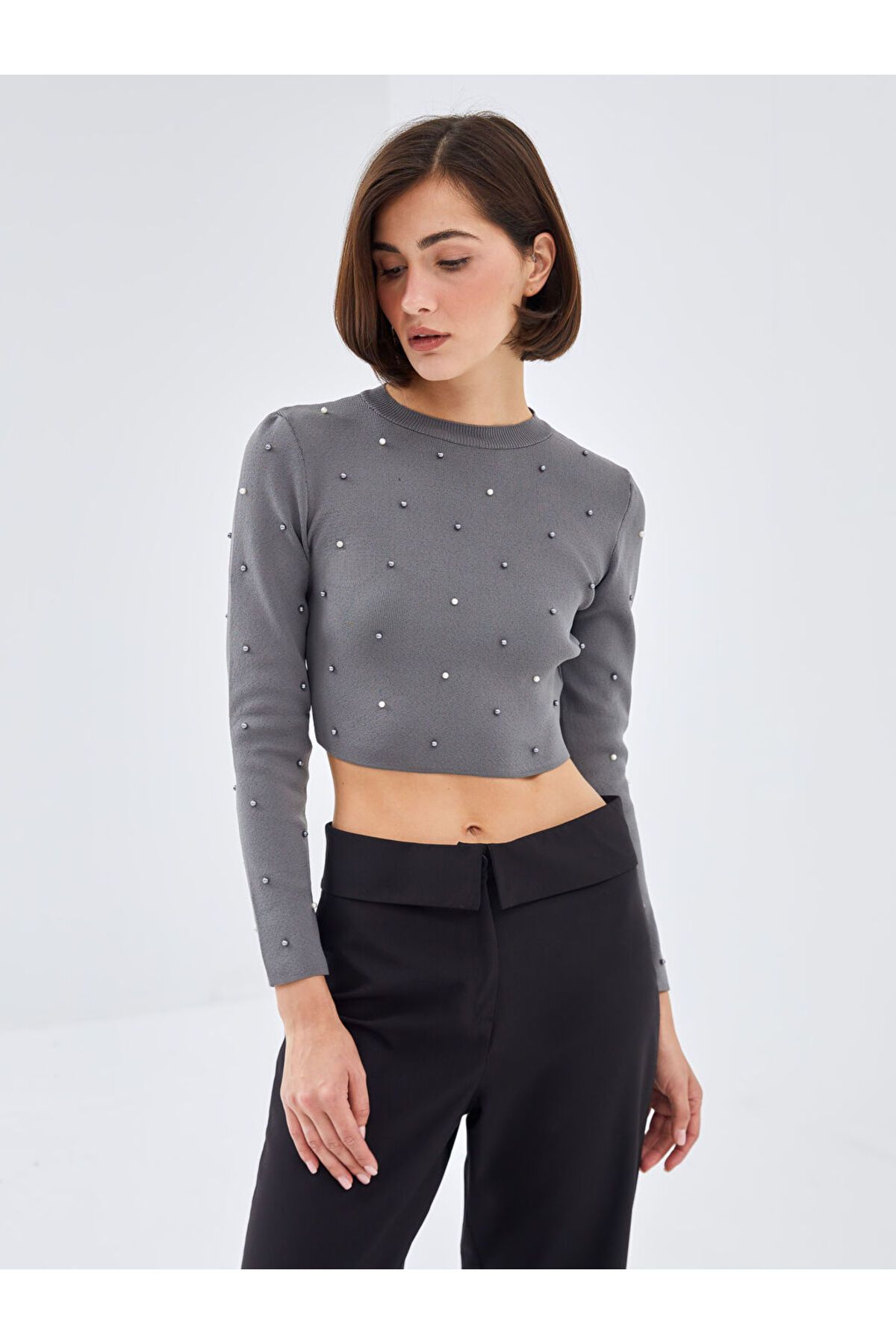 LC Waikiki Bisiklet Yaka Crop Kadın Triko Kazak