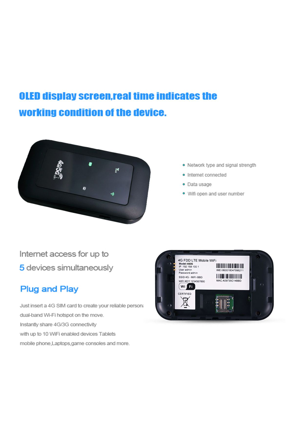 VAKIND-Portable WiFi Repeater 4G LTE Router Signal Amplifier Network Expander Adaptor 150Mbps SIM Card S... 5
