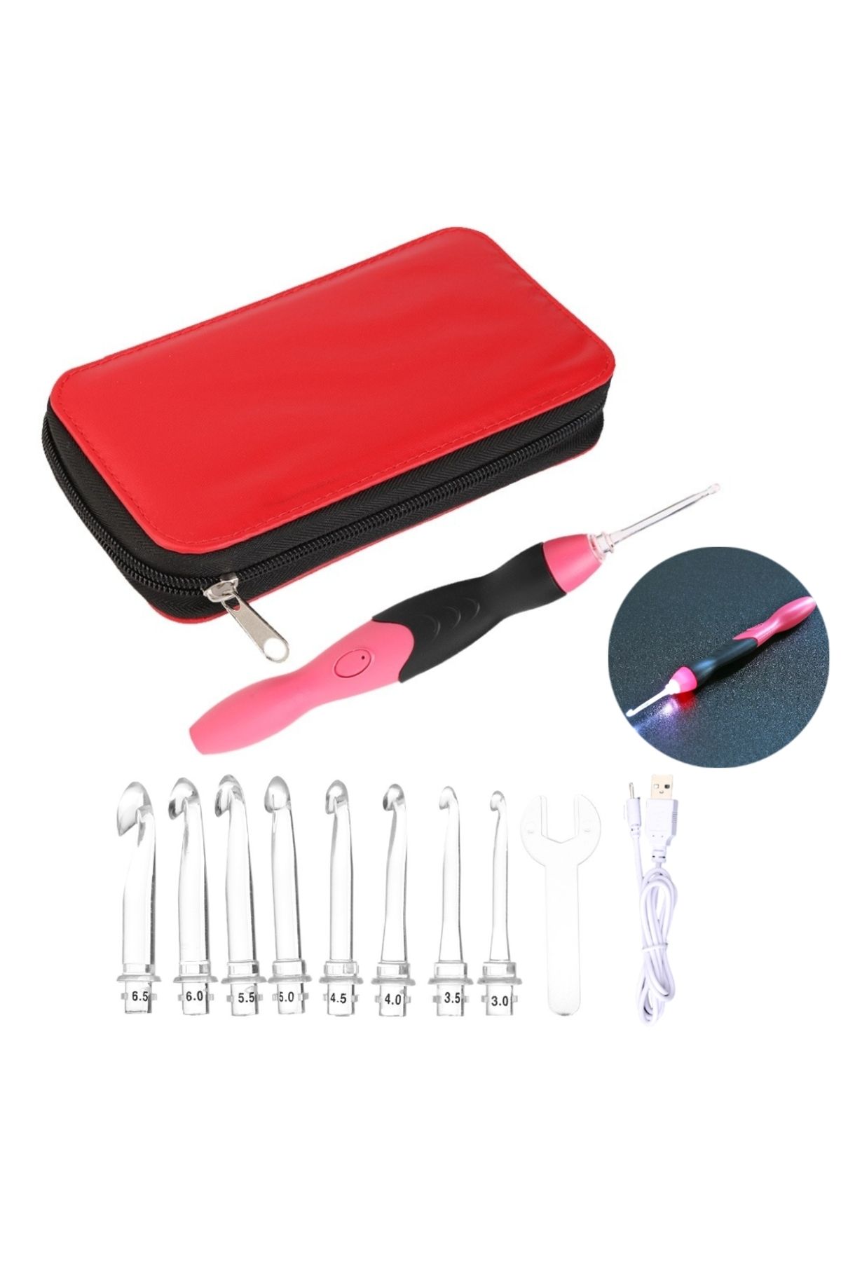 Choice-9 in 1 USB Light Up Crochet Hooks Sets Handmade DIY Knitting Needles Kits with LED Lights Weaving... 3