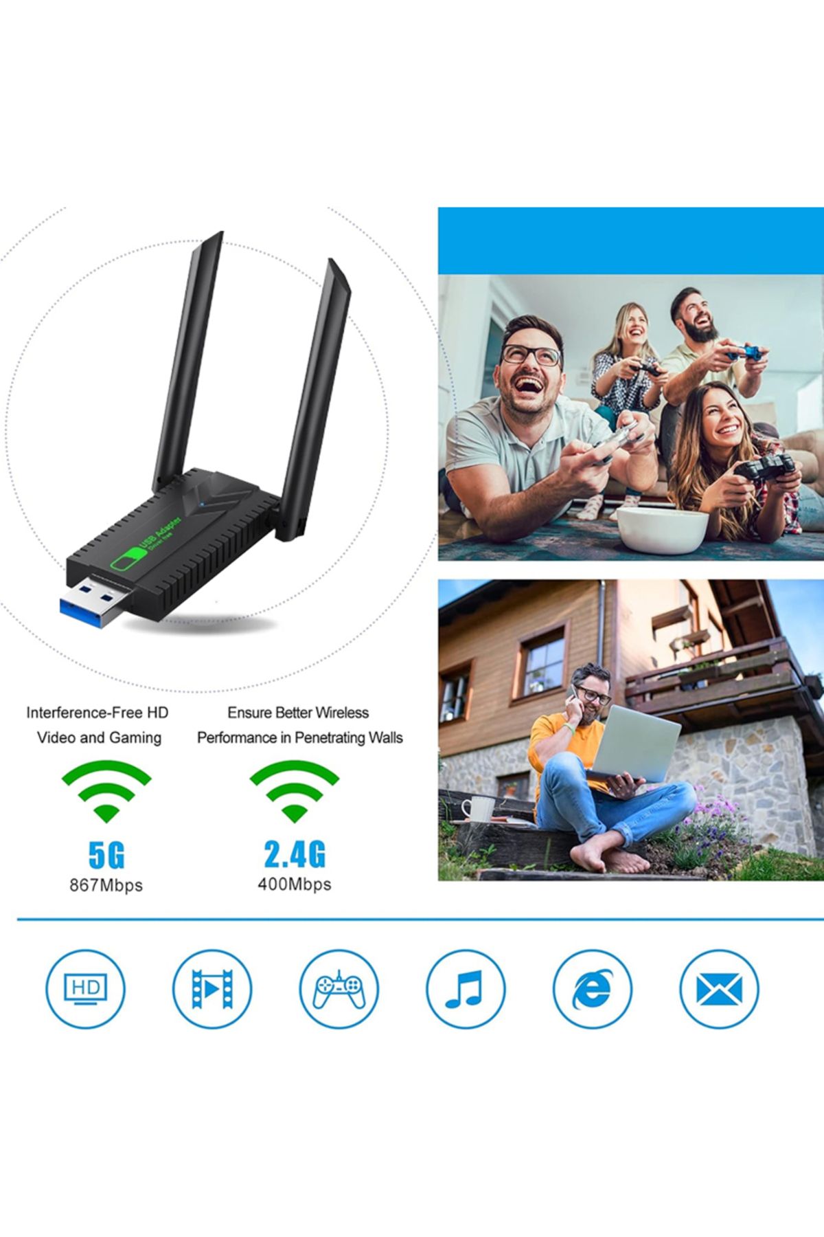 Choice-Wireless USB WiFi Adapter for PC - 1300Mbps 5G Dual Band for Desktop PC, Wireless Adapter for Win... 3