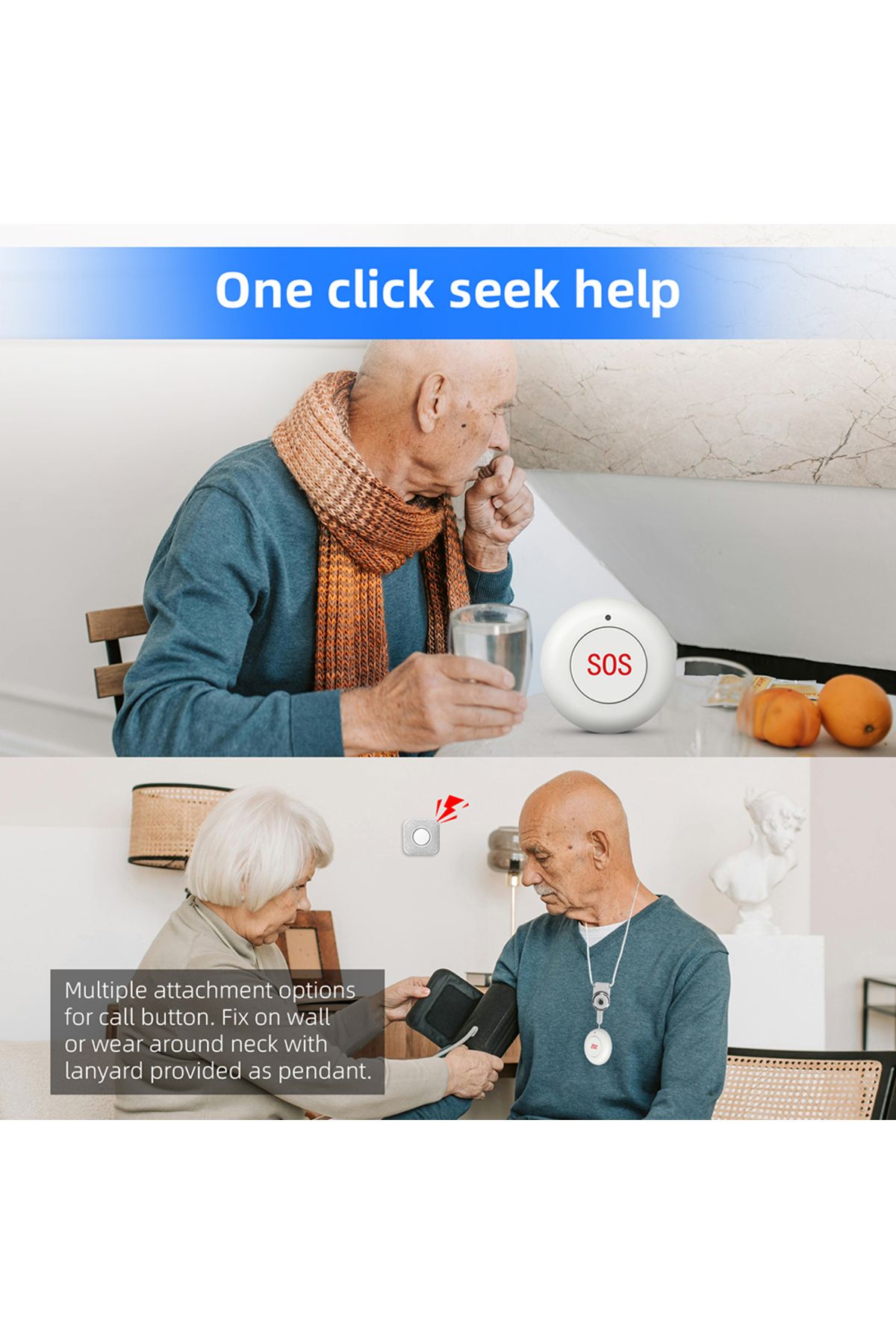 GauTone-Wireless SOS Button Caregiver Page Emergency Medical Alert System for Seniors Patients Elderly At... 7