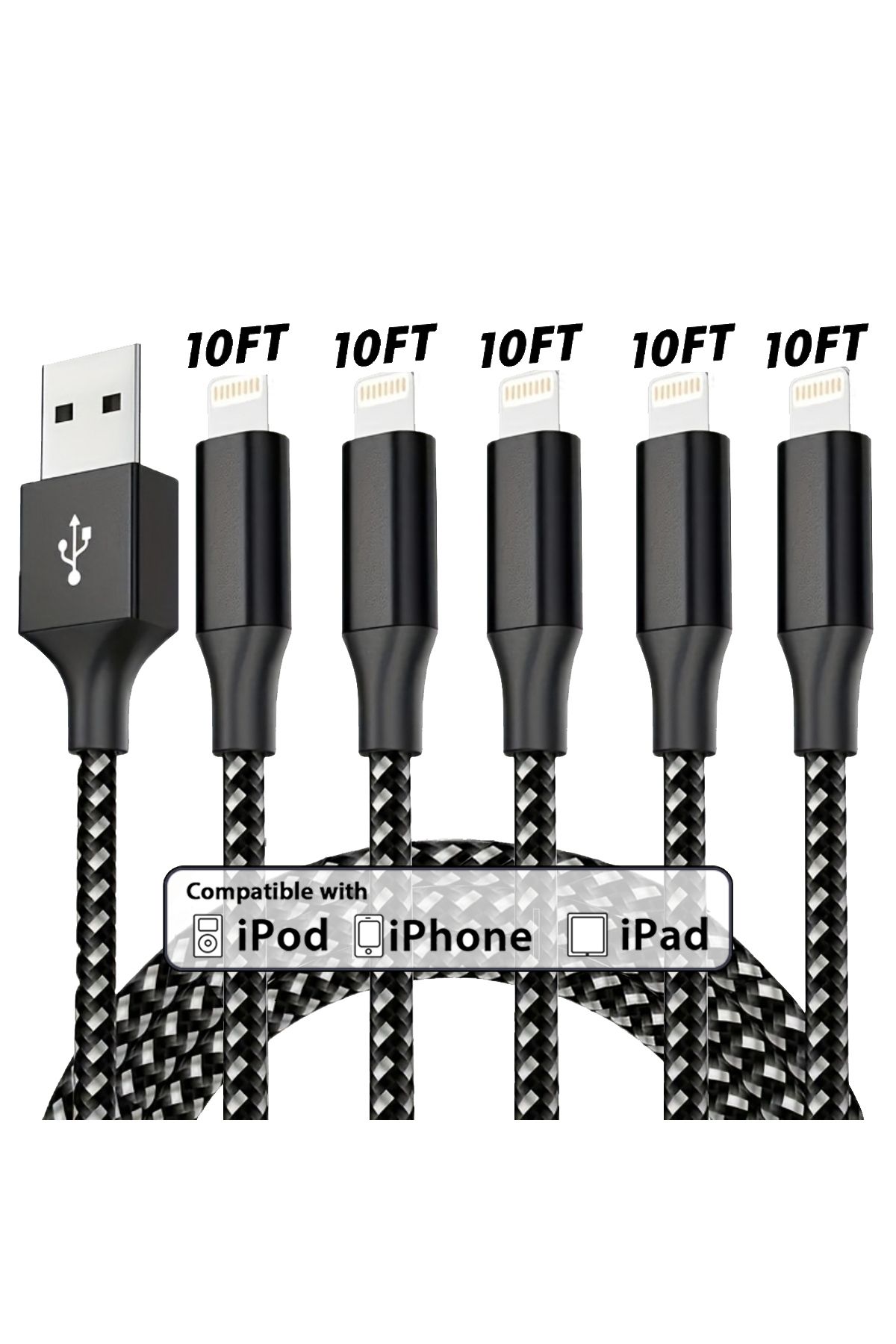 Choice-5pcs 10FT[MFi Certified]Nylon Braided USB-A to iphone Fast Charging Cable Compatible with IPhone ... 2