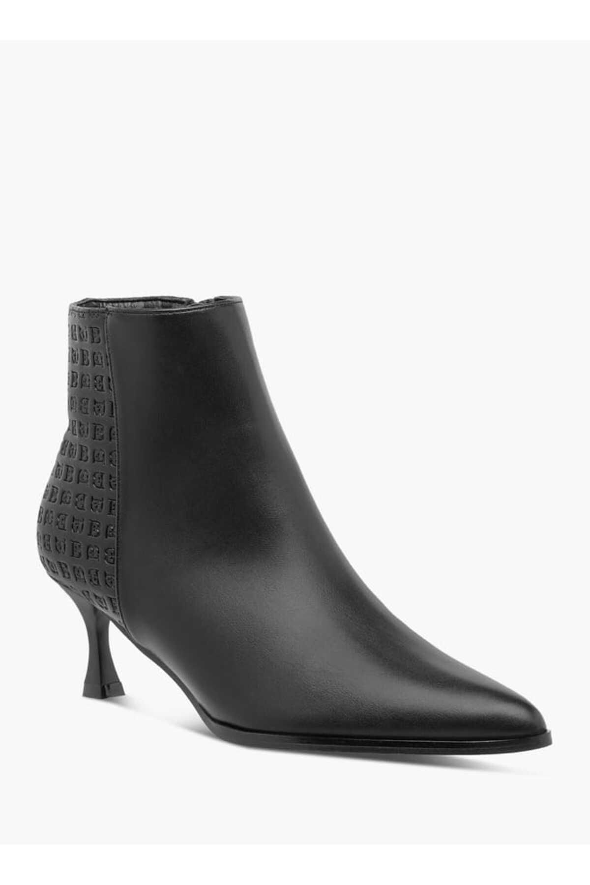 Flora Bella by Shoexpress-Flora Bella Monogram Embossed Ankle Boots with Kitten Heels and Zip Closure 2