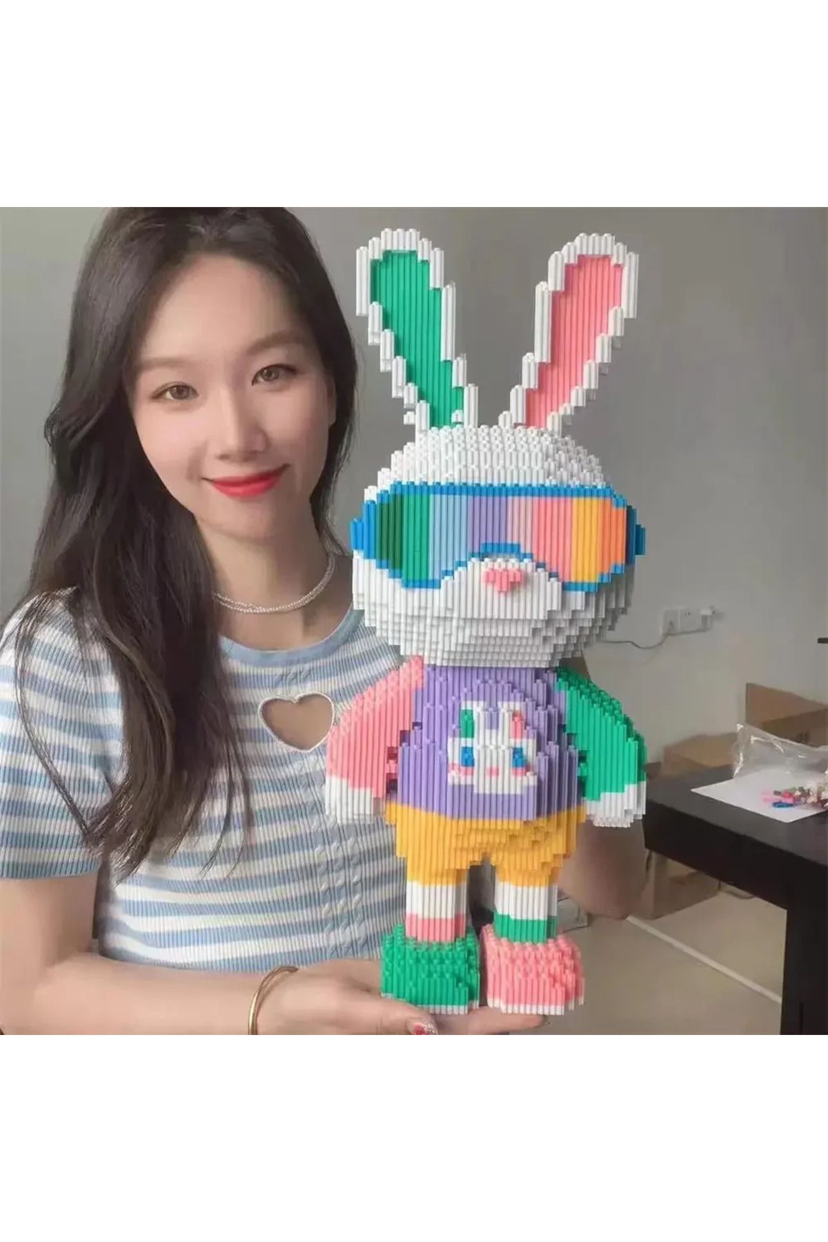 hairun-Candy Rabbit Colorful and Cute Mini 3D DIY Kids Toys Model with Light Building Block Micro Bricks... 2