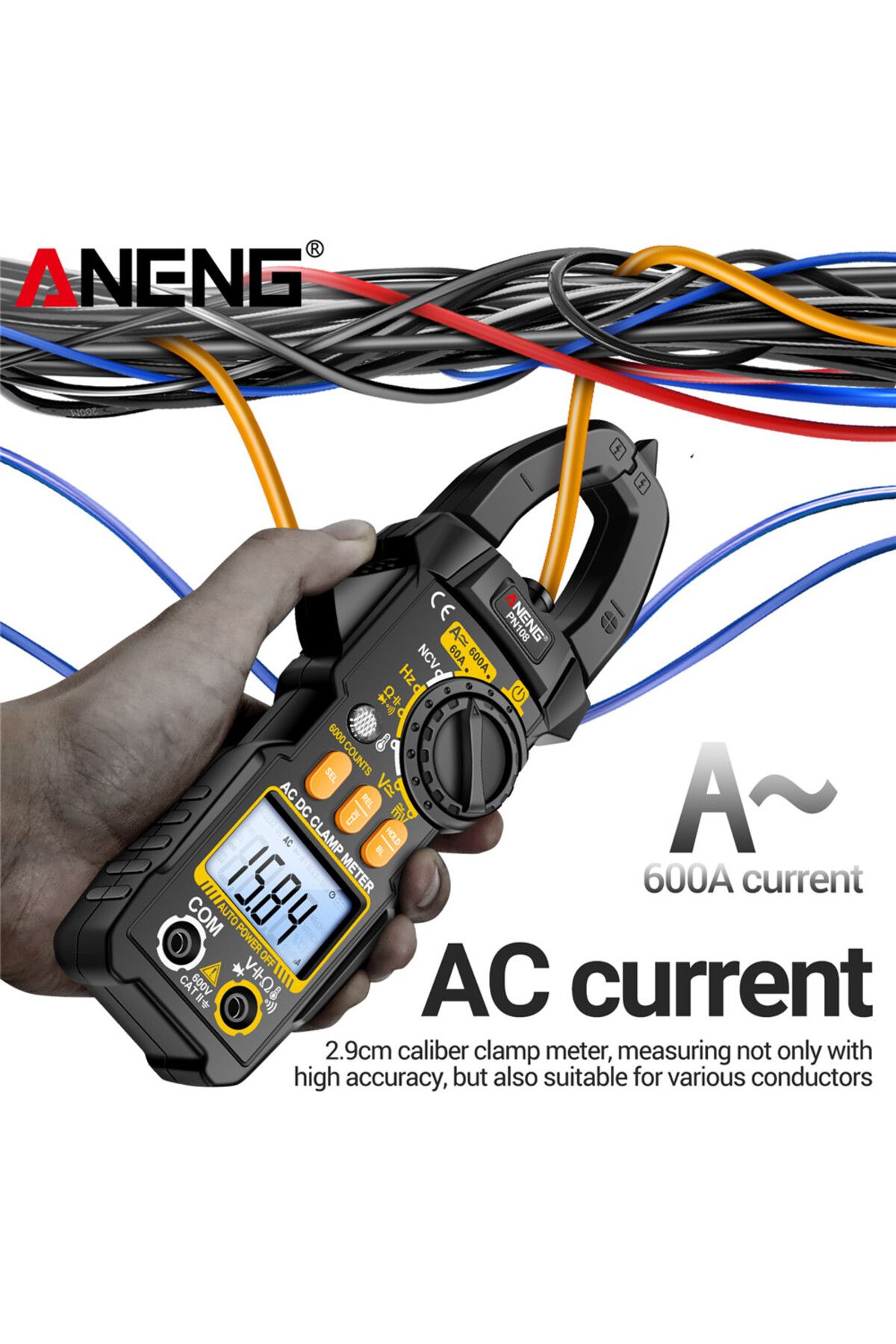 ANENG-PN108 Clamp Meter 6000 Counts AC/DC Voltage 600A Current Multimeter Resistance Capacitance ... 4