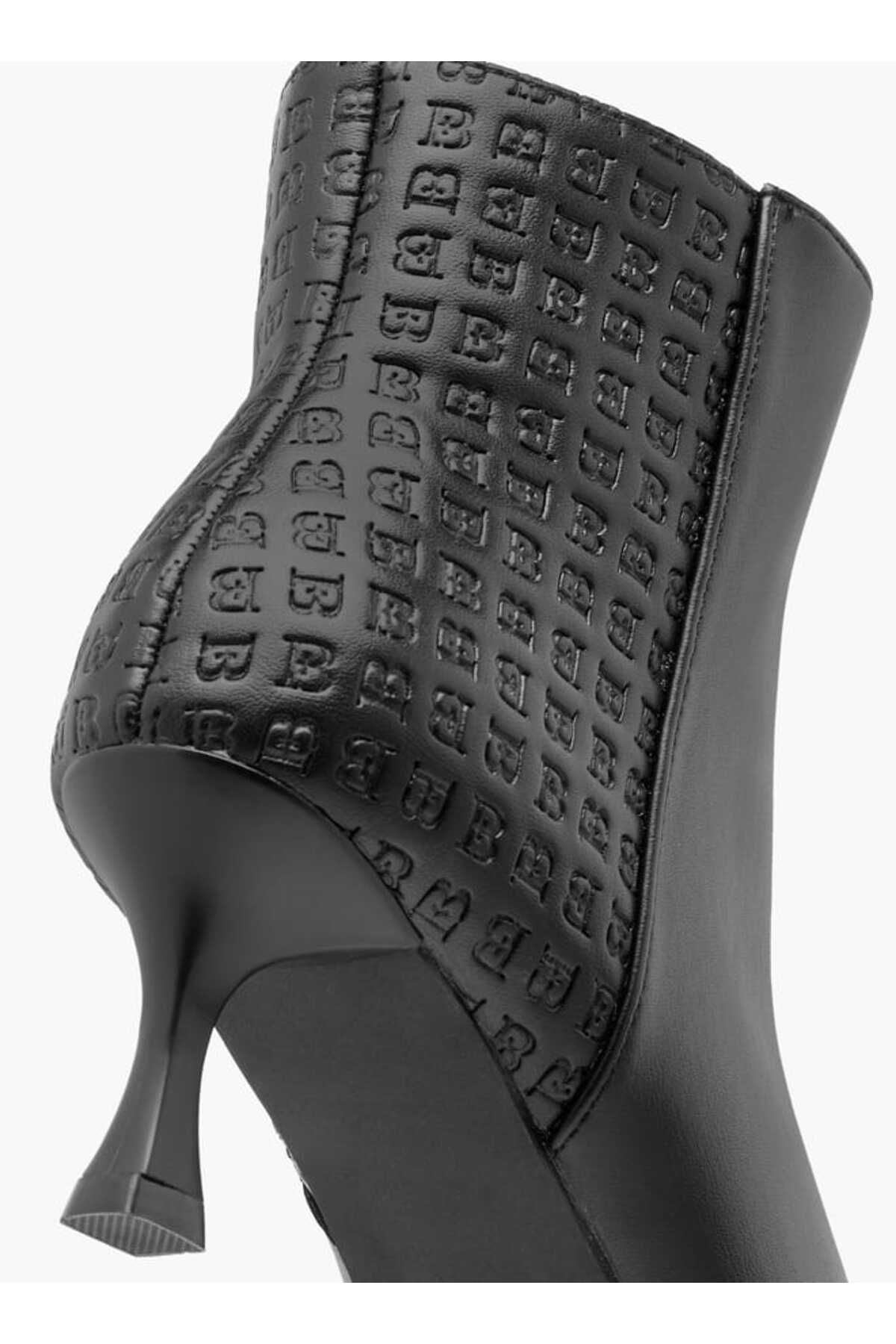 Flora Bella by Shoexpress-Flora Bella Monogram Embossed Ankle Boots with Kitten Heels and Zip Closure 5