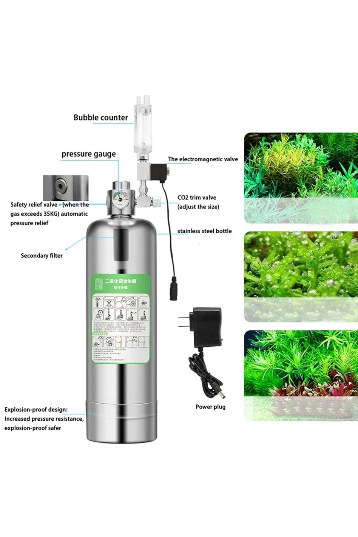 Choice-2L Aquarium CO2 Generator System Solenoid Valve CO2 Cylinder Generator System Reactor Kit Bubble ... 2