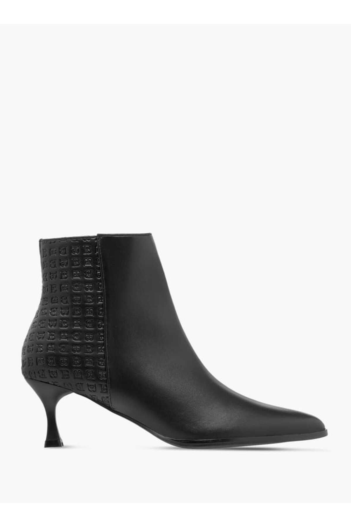 Flora Bella by Shoexpress-Flora Bella Monogram Embossed Ankle Boots with Kitten Heels and Zip Closure 3