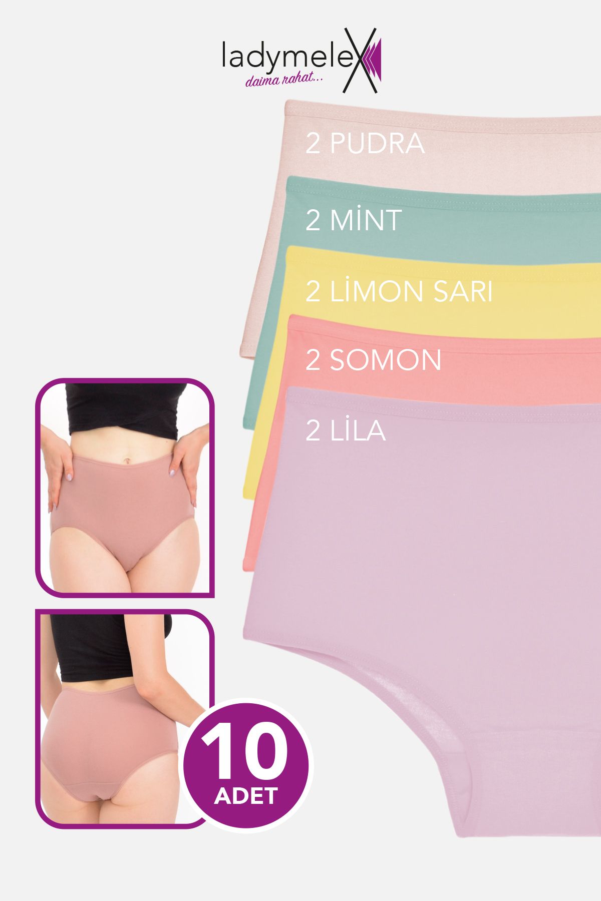 LadyMelex-Women's Panties High Waist 10 Pieces Mixed Color Panties (S-M-L-Xl-2Xl-3Xl) 100% Soft Cotton Fabric 1