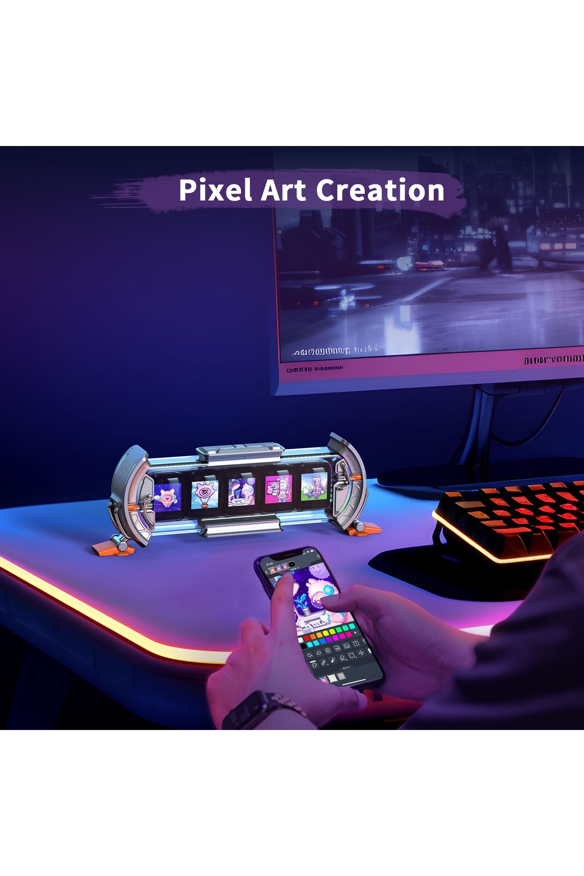 Choice-Divoom Times Gate Cyberpunk Gaming Setup Digital Pixel Art Clock with Smart APP Control, WiFi Con... 4