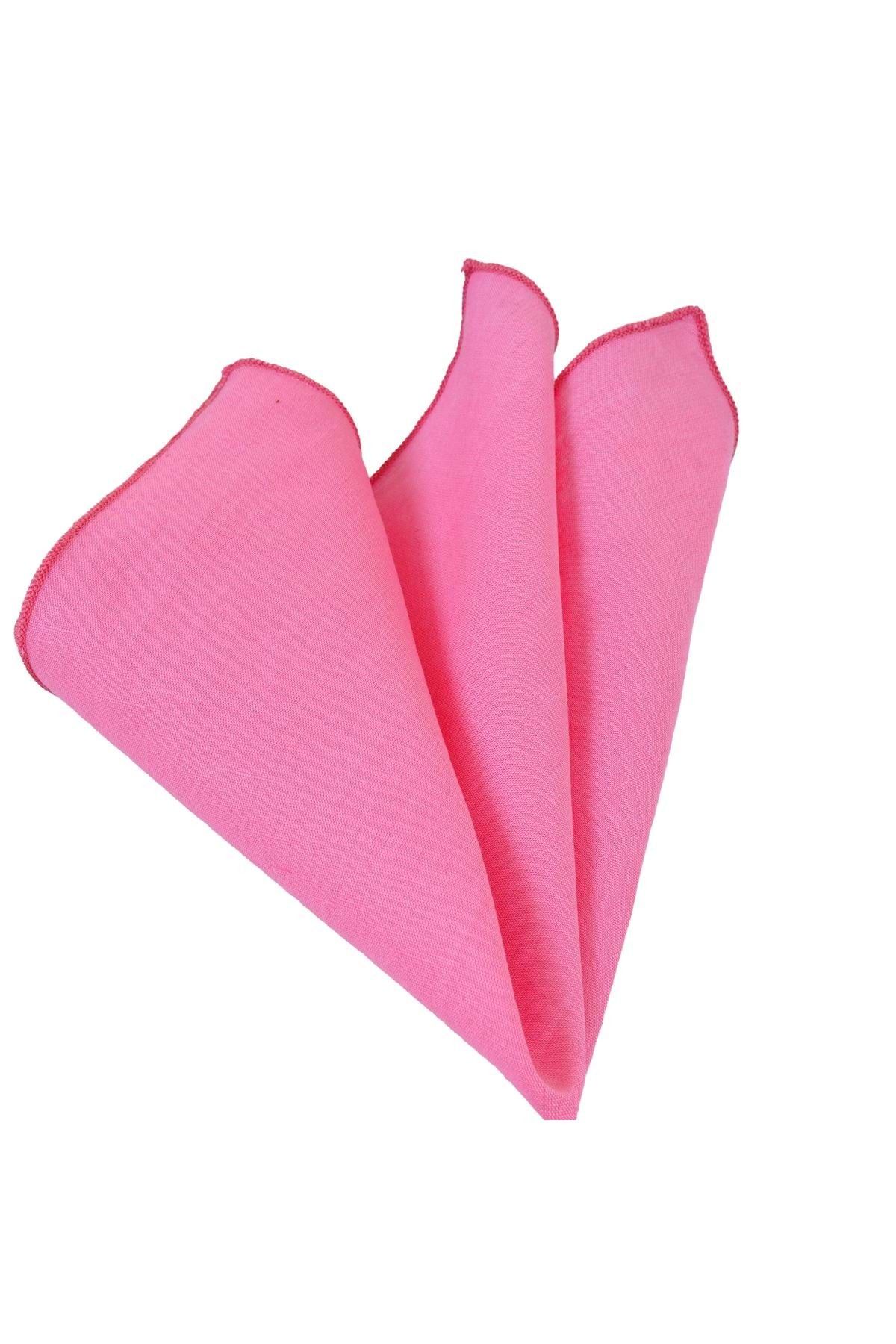 Exve Exclusive-Pink Plain Linen Woven Natural Collar Handkerchief 1