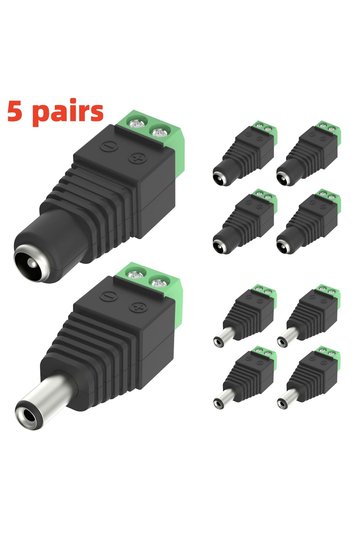 AOKIN-5 pairs 12V DC Power Connector 5.5mm x 2.1mm DC Power Plug Male and Female DC Connectors for LED ... 8
