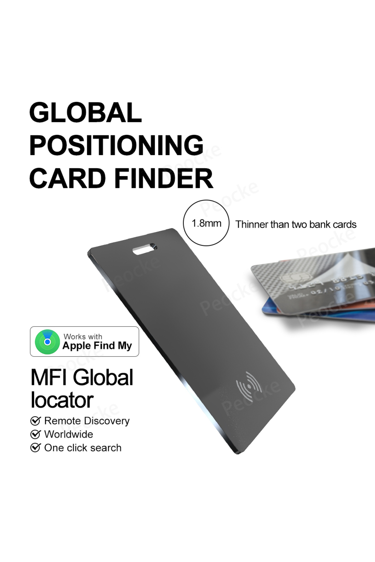 Peocke-Black 1pcs Wallet Anti-loss Card Location Tracking GPS Smart Tag with iPhone Find My Bluetooth Devic 2