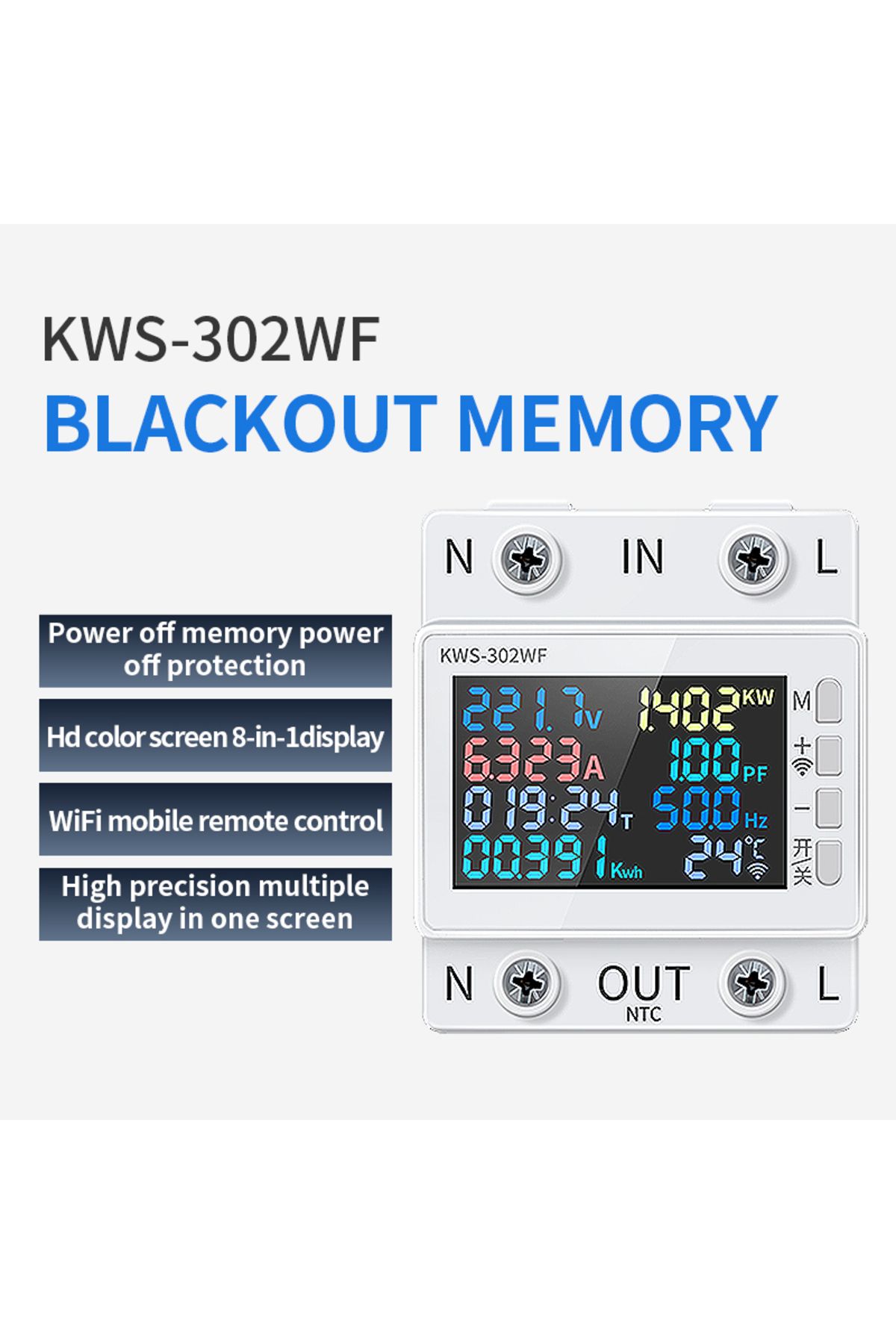 JUANJUAN-Kws-302wf 8 In 1 Wifi Power Meter 2p Ac Energy Meter Standard Rail Mounting Phone Remotely Control 1 1