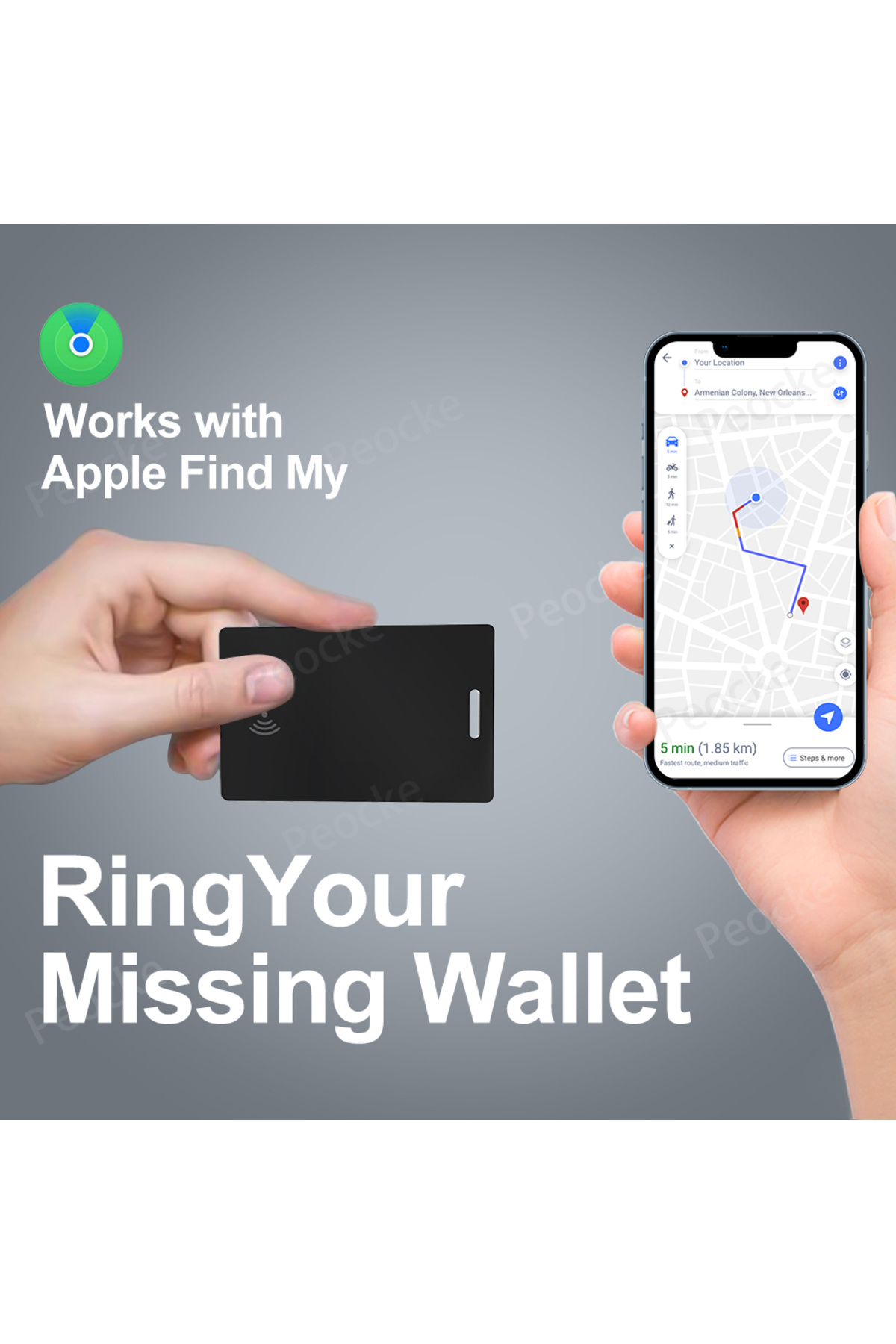 Peocke-Black 1pcs Wallet Anti-loss Card Location Tracking GPS Smart Tag with iPhone Find My Bluetooth Devic 4