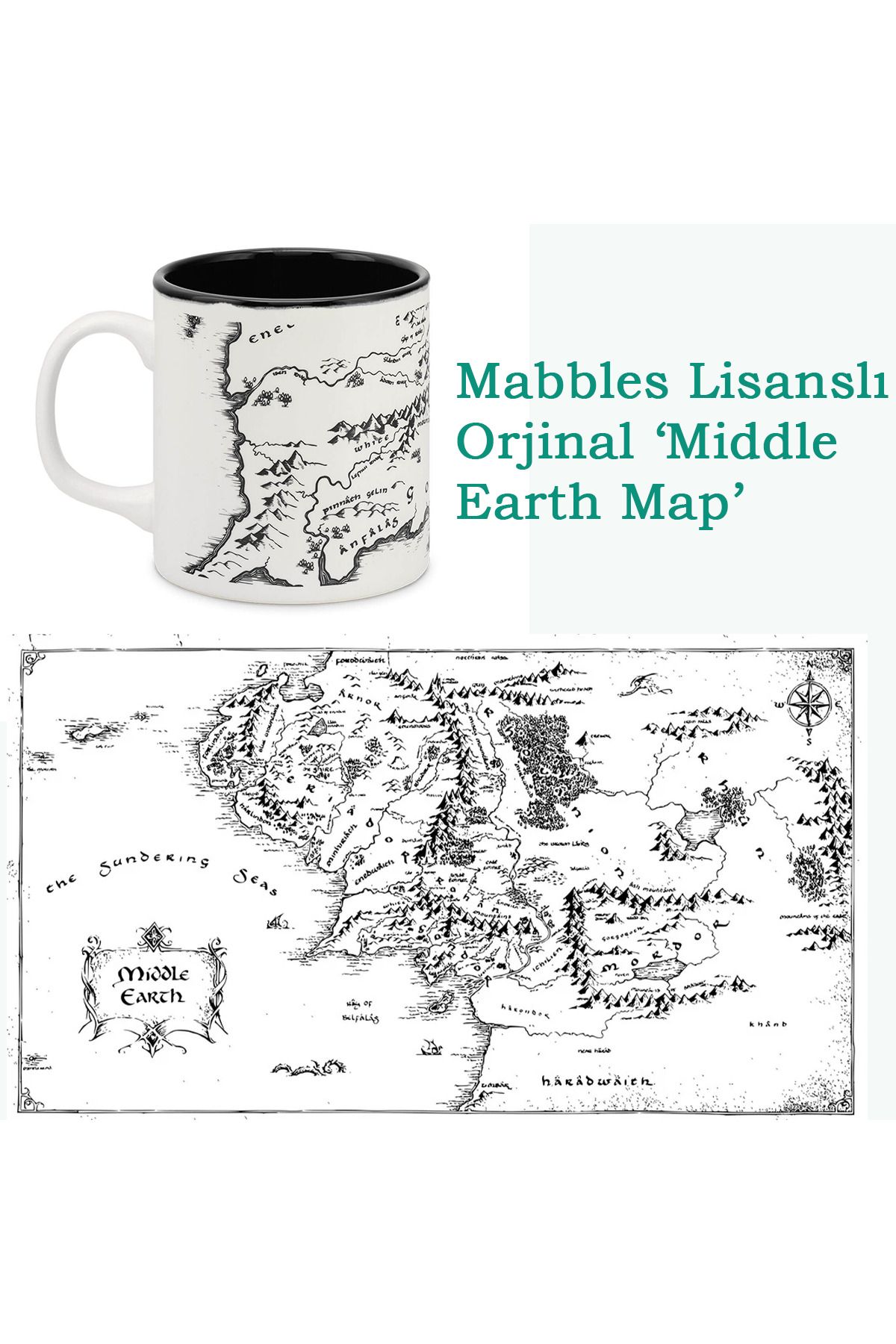 Mabbels 'the Middle Earth Map' Lord of the Rings Mug Kupa Fincan Özel Kutulu