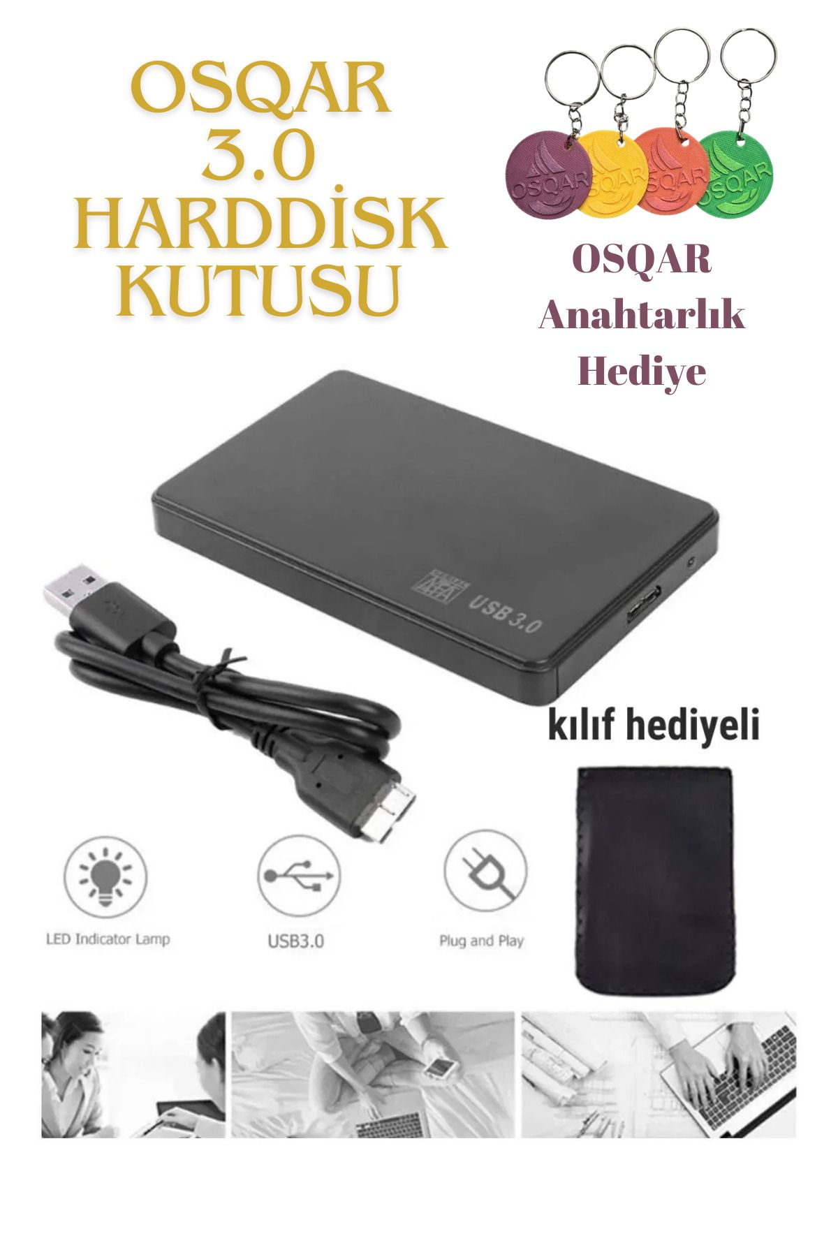 Osqar 2.5" Usb 3.0 Harici Ssd Harddisk Hdd Kutusu Kılıf Hediyeli Sata Hard Disk Harici