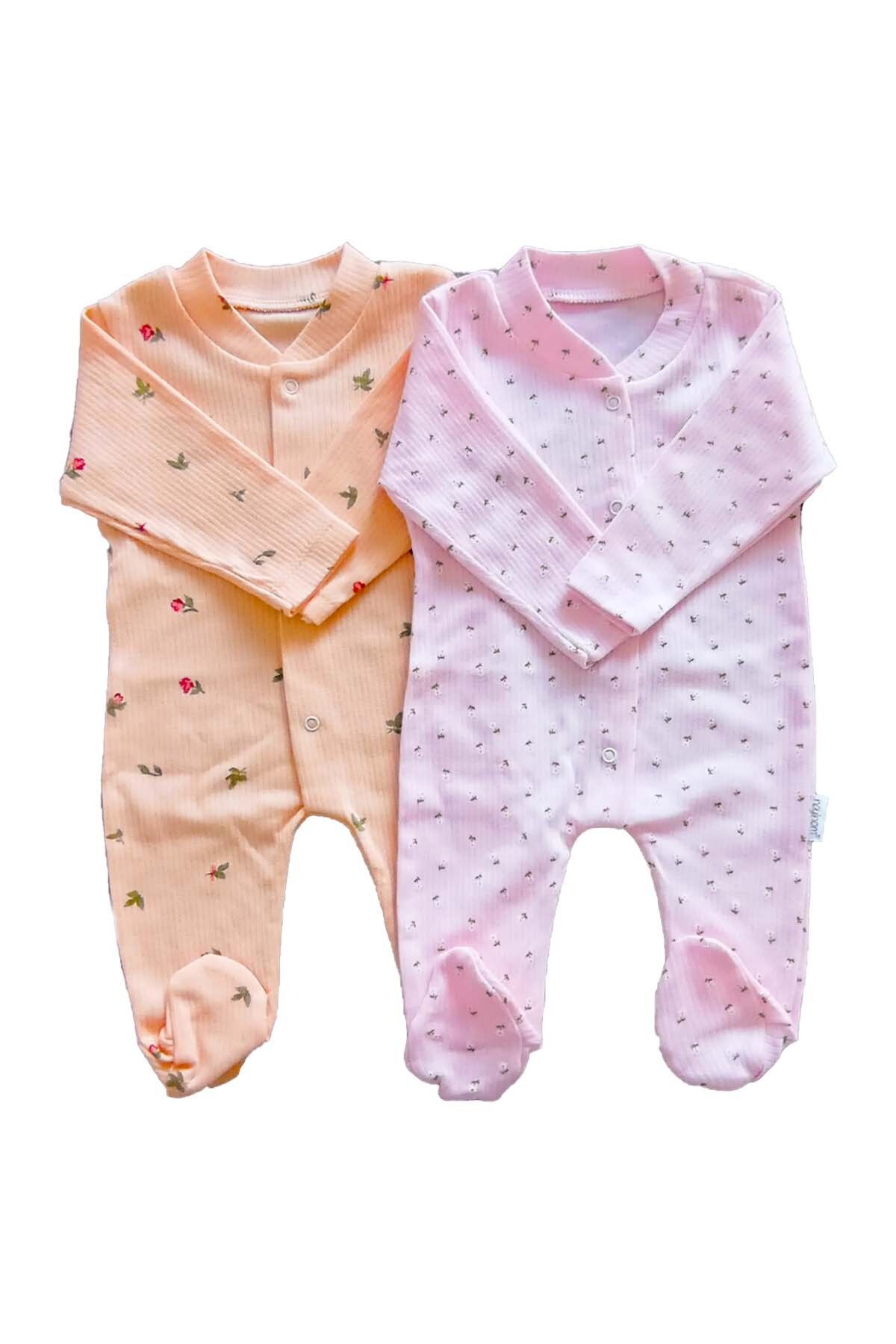 MYZİ STORE-Rose and Flower Patterned Baby Girl Jumpsuit Set - Set of 2, Organic Cotton, Newborn Outfit 6