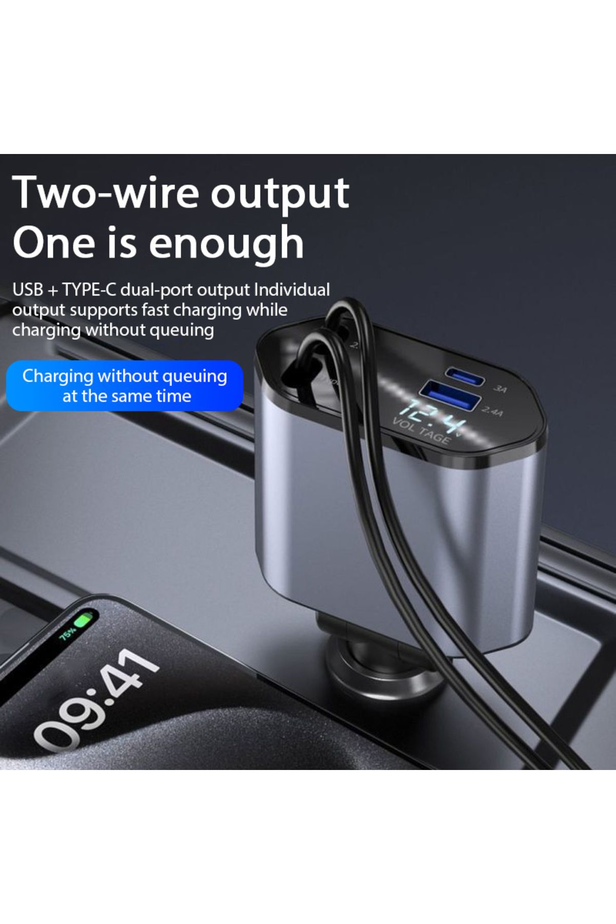 XMSJ-4in1 4 In 1 120w Car Charger Retractable Car Cigarette Lighter Adapter Usb Type C Fast Charger Cable 2