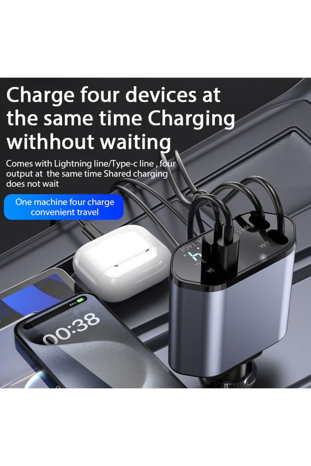 XMSJ-4in1 4 In 1 120w Car Charger Retractable Car Cigarette Lighter Adapter Usb Type C Fast Charger Cable 3