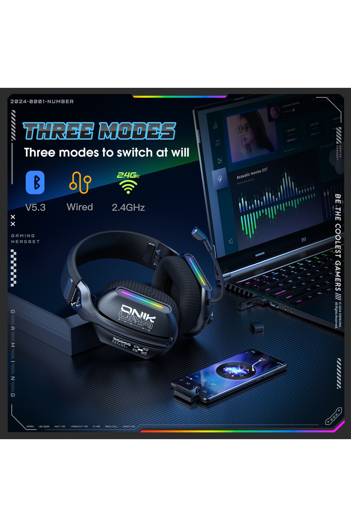 Choice-ONIKUMA GT808 Wireless Headphone with RGB Light 2.4Ghz Low Latency Gaming Headset with 360° Rotat... 7