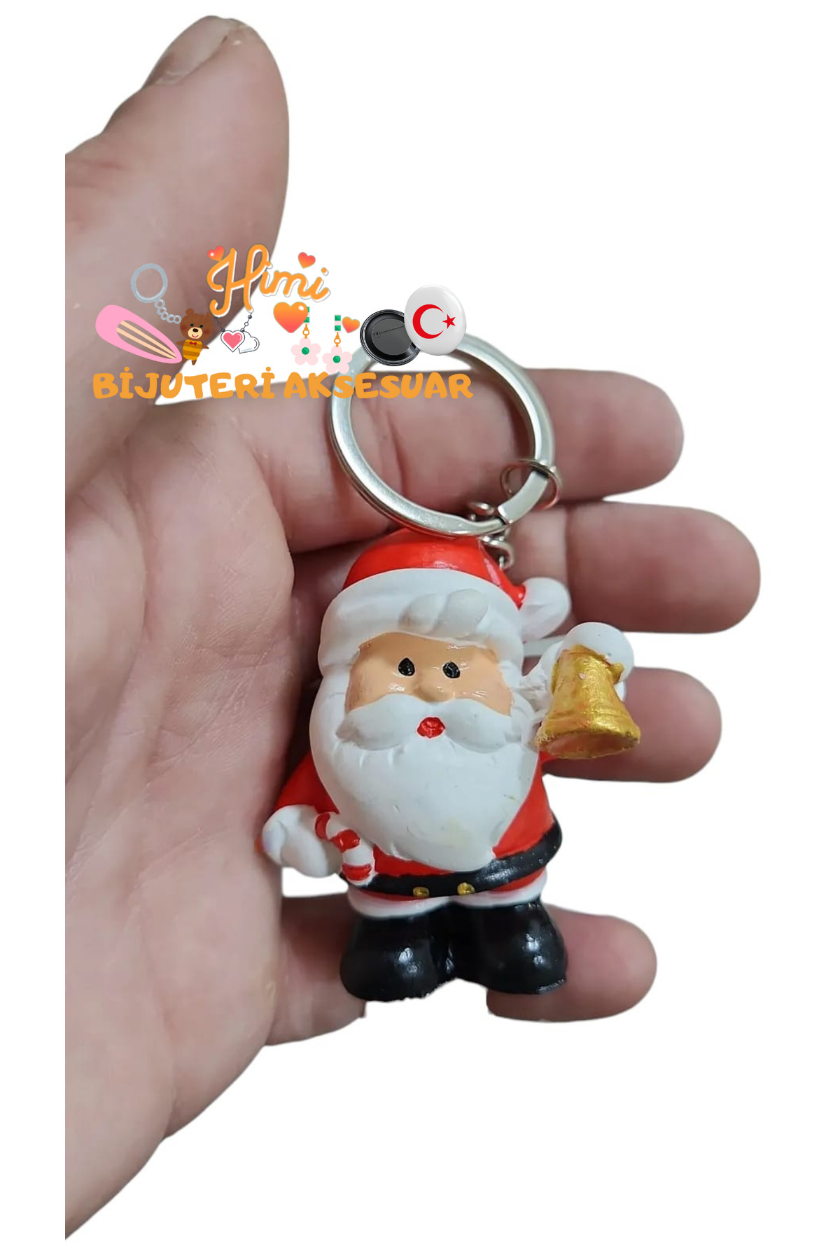 Zilli Noel Baba Anahtarlık Sırt Çantası Süsü Oto Anahtarlık Okul Çantası Süsü Spor Çantası Süsü