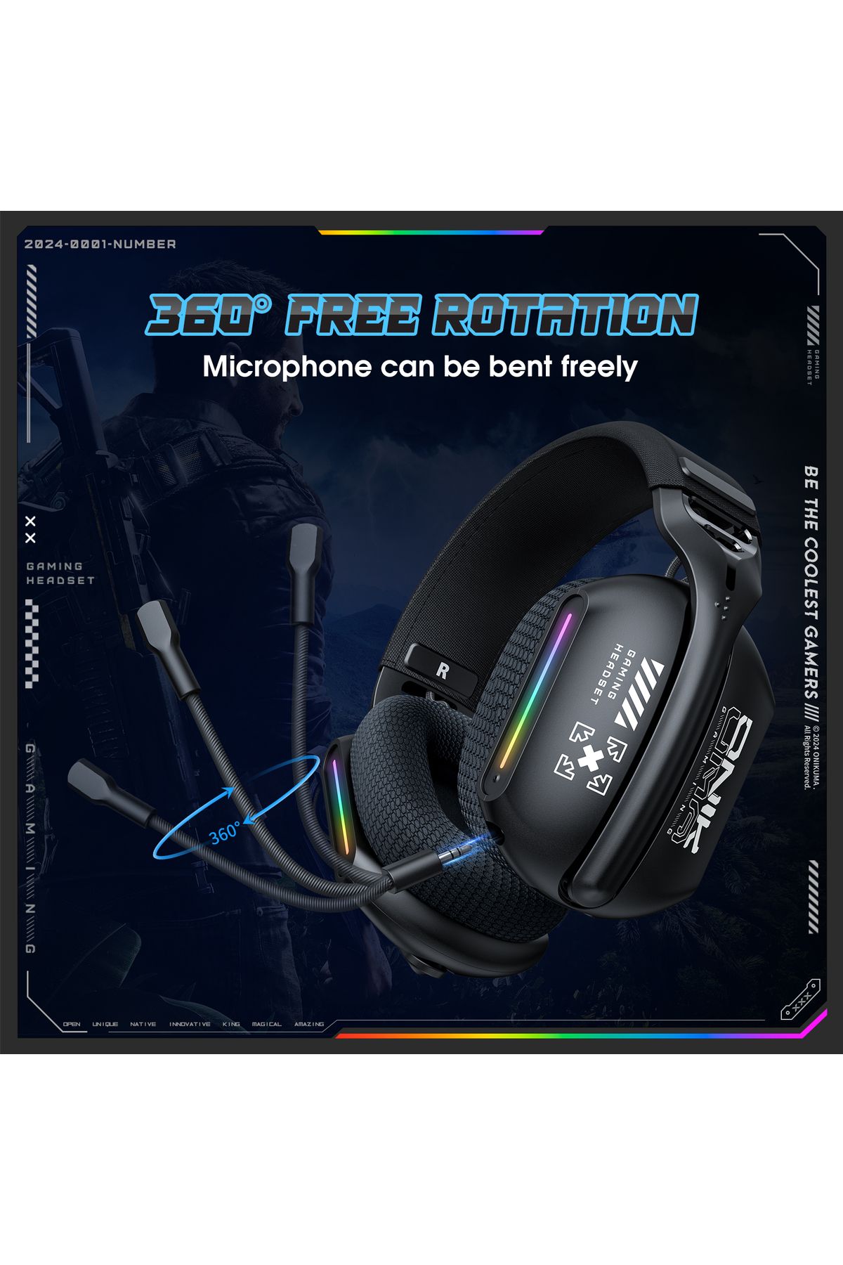 Choice-ONIKUMA GT808 Wireless Headphone with RGB Light 2.4Ghz Low Latency Gaming Headset with 360° Rotat... 4
