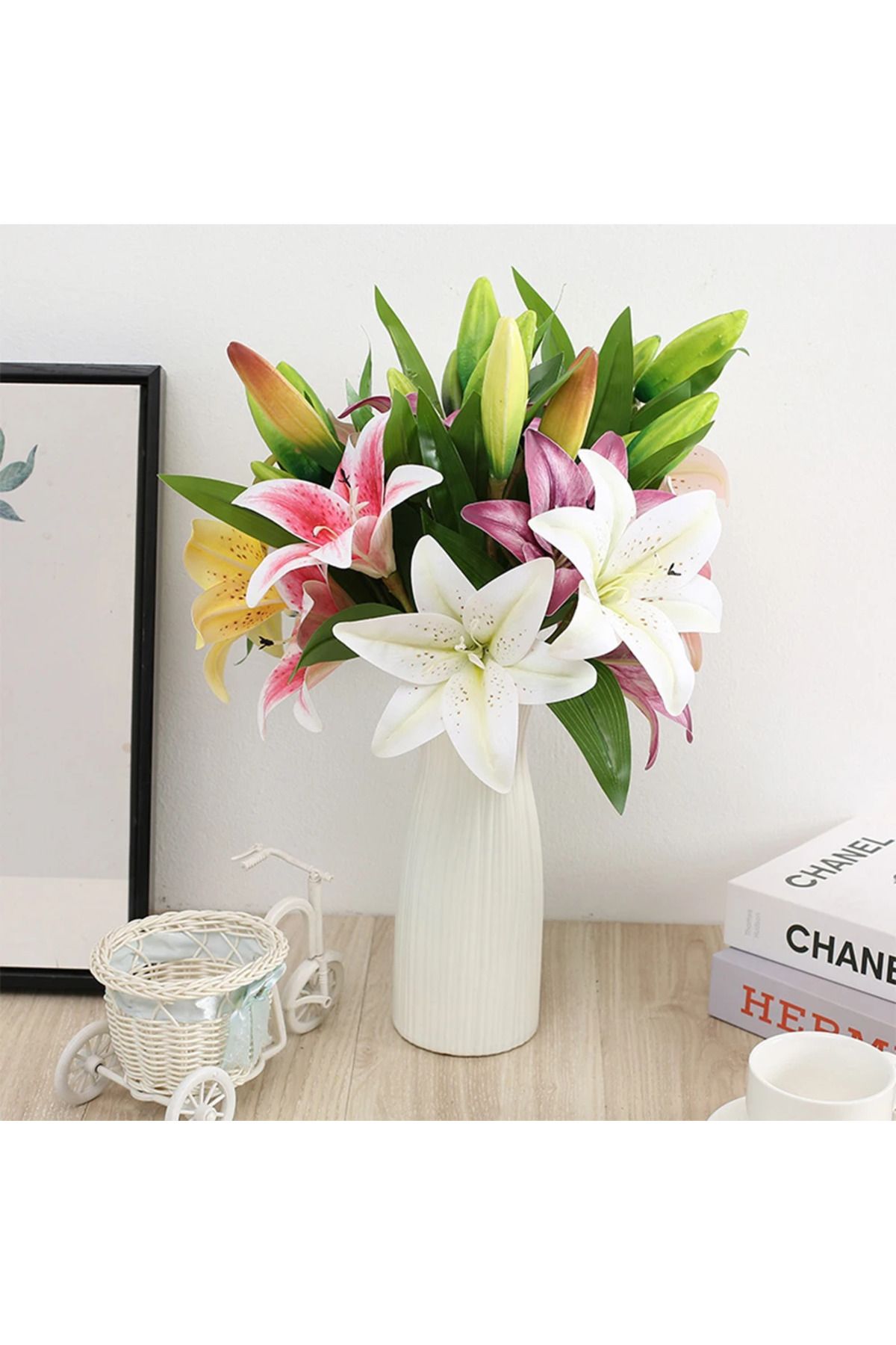 Choice-Real Looking 3D Printing Lily Branch  Artificial Flowers White Fake Flowers Flores for Wedding Ho... 3