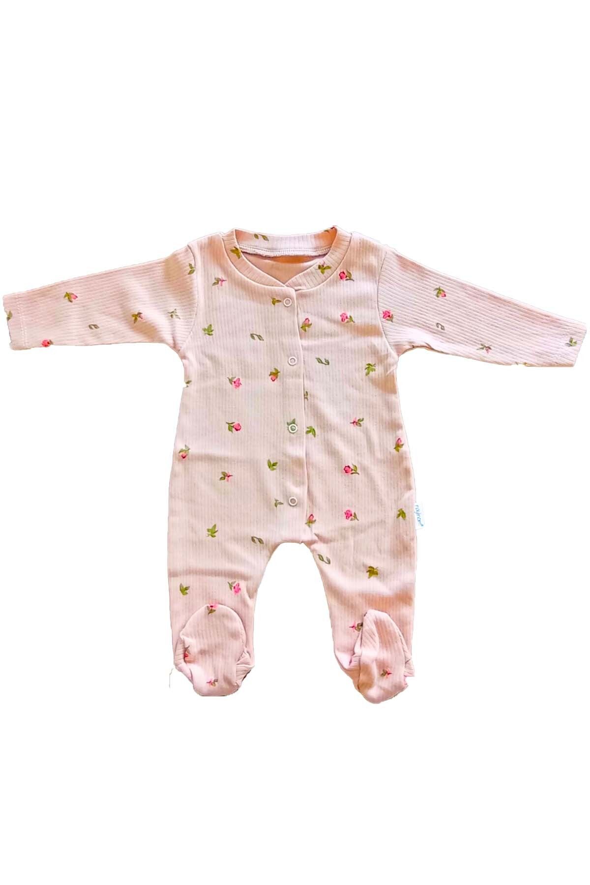 MYZİ STORE-Rose and Flower Patterned Baby Girl Jumpsuit Set - Set of 2, Organic Cotton, Newborn Outfit 5