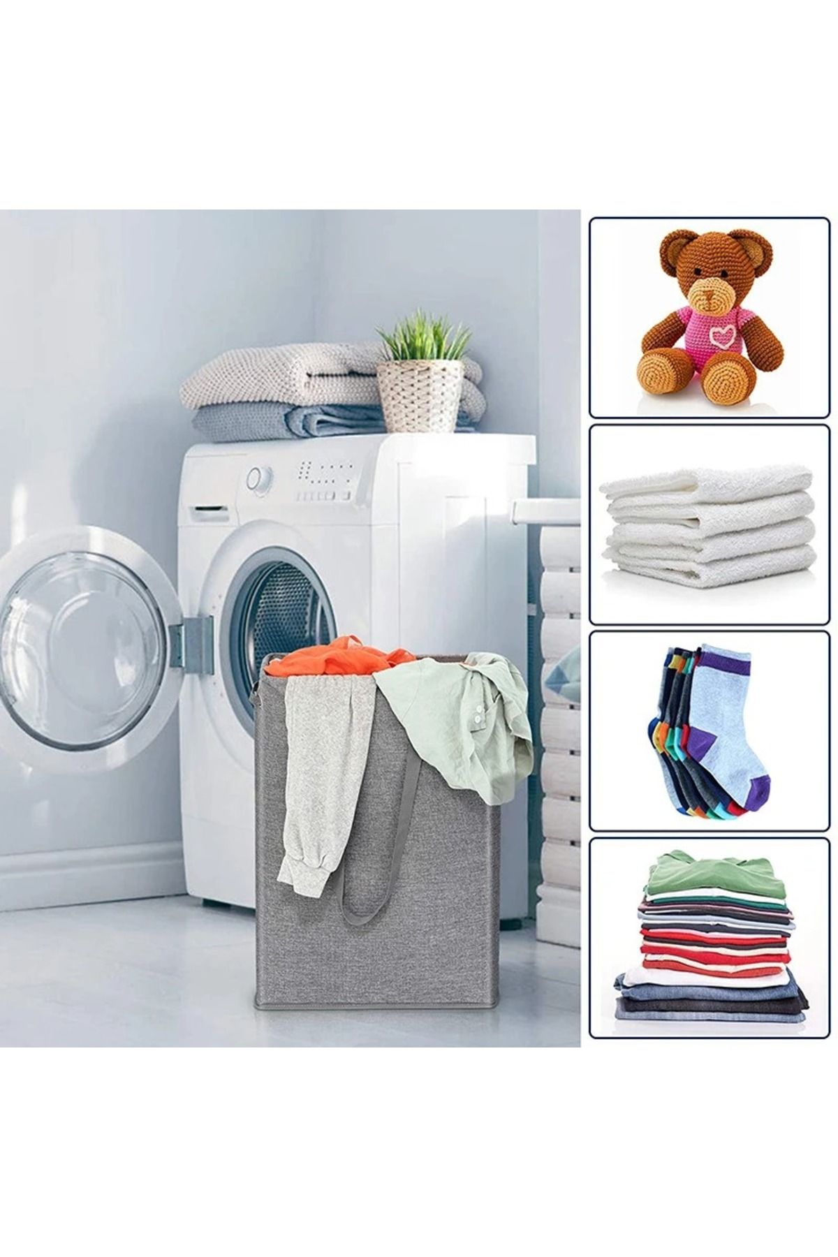 Choice-45L thin laundry basket with cover, narrow hand, fine hand, dirty laundry basket, bedroom, kinder... 4