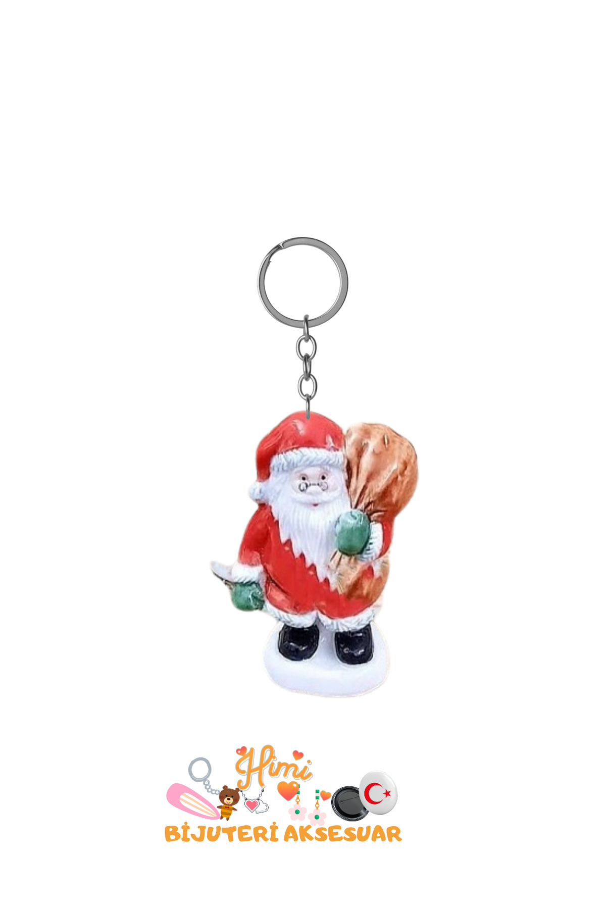 Çuvallı Noel Baba Anahtarlık Sırt Çantası Süsü Oto Anahtarlık Okul Çantası Süsü Spor Çantası Süsü