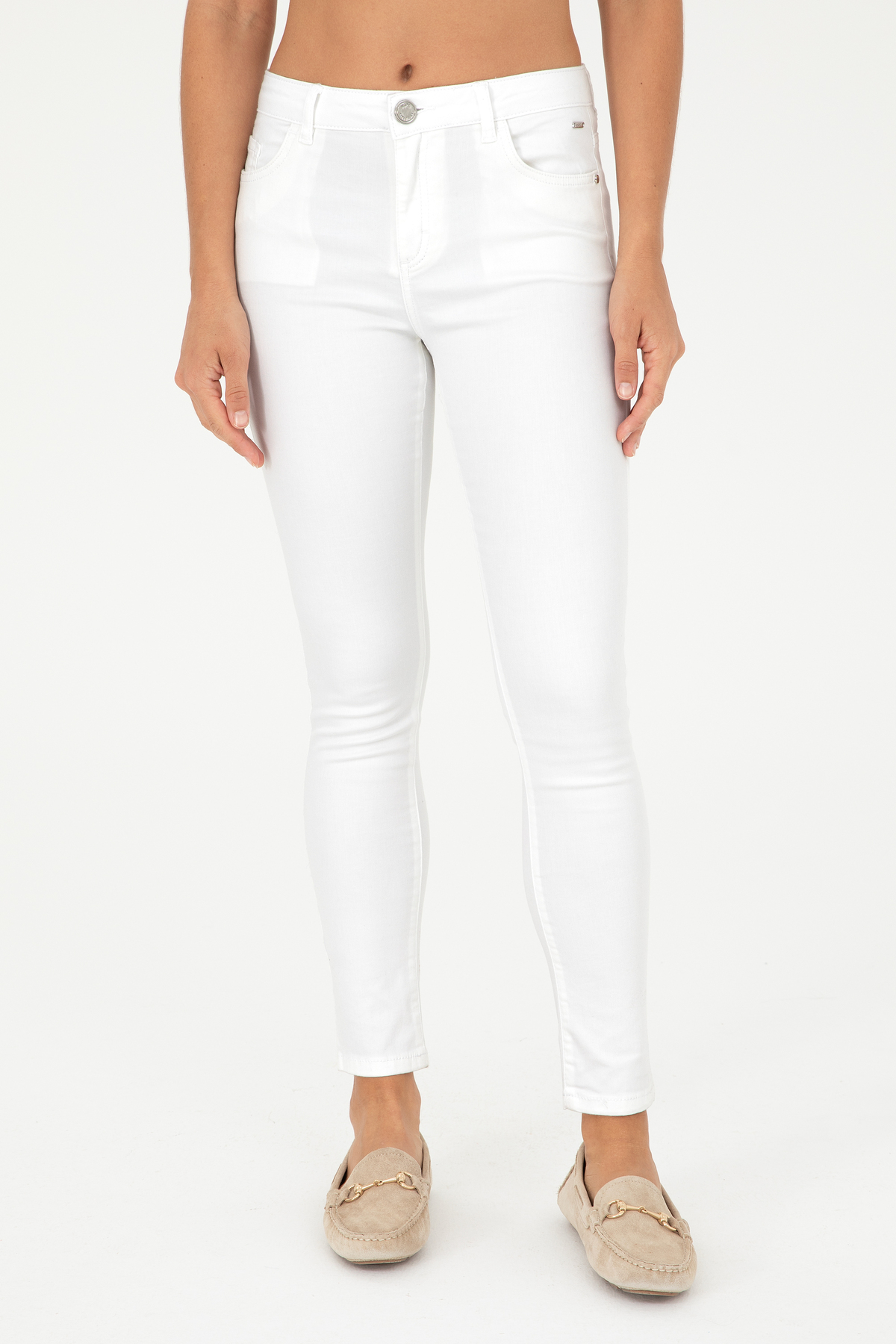 U.S. Polo Assn. Kadın Beyaz Toothpick Fit Kanvas Pantolon 50281692-VR013 görsel 2