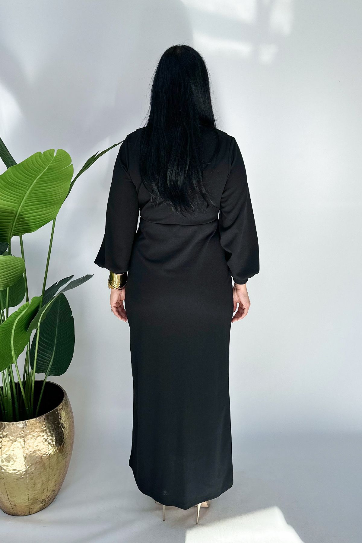 GÖKSEL-Plus Size Dress with Slits - Black 6