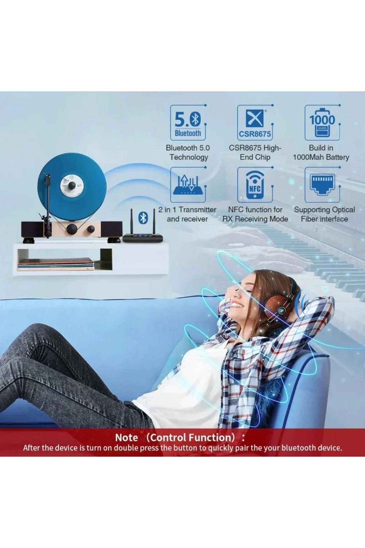 Choice-VIKEFON Bluetooth 5.0 Car Kit NFC 80mBluetooth Audio Transmitter Receiver Bypass aptX LL HD Wirel... 4