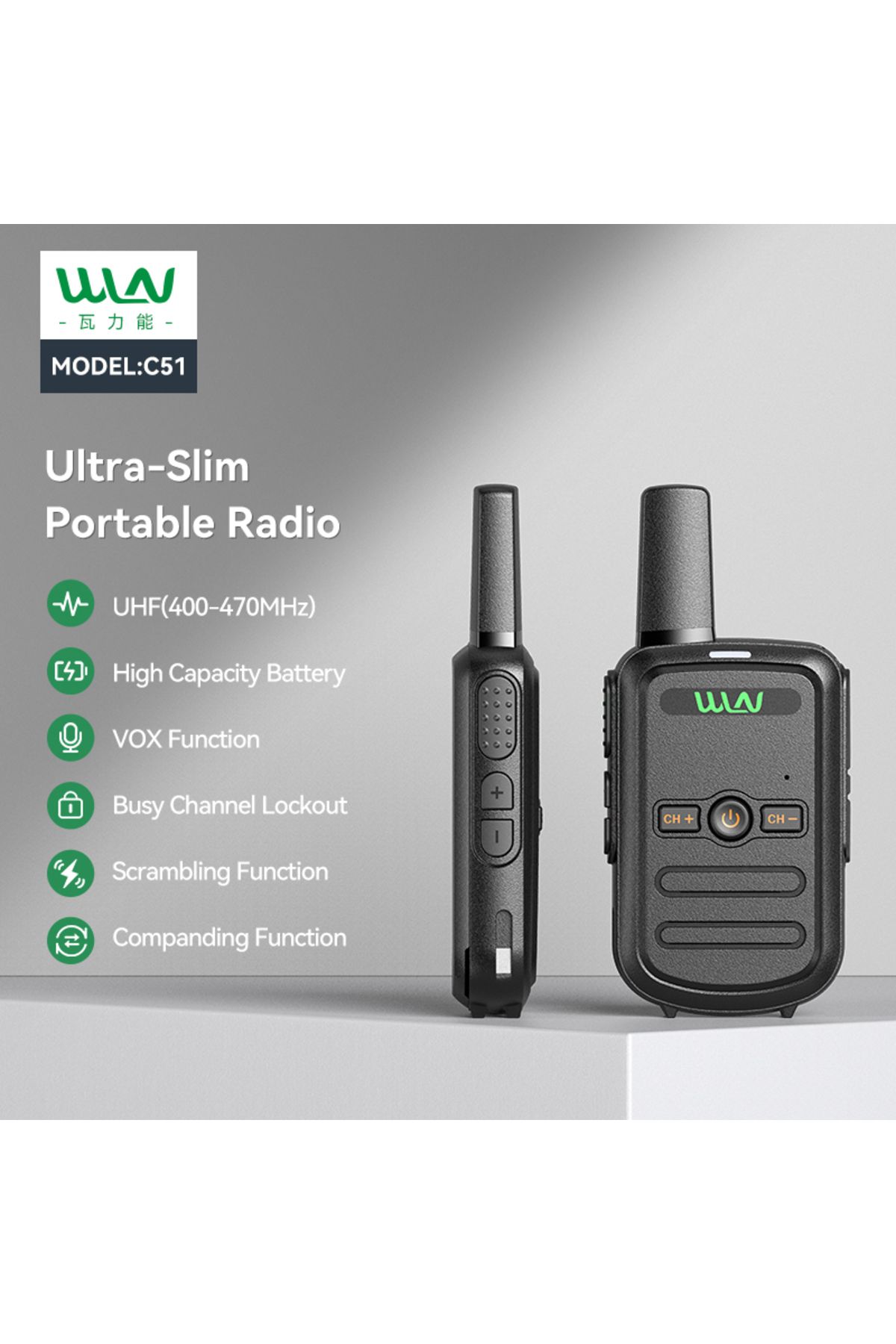 Choice-WLN KD-C51 Mini Walkie Talkie UHF 400-470MHz 16CH USB Charging Long Range Portable Handheld Two W... 3