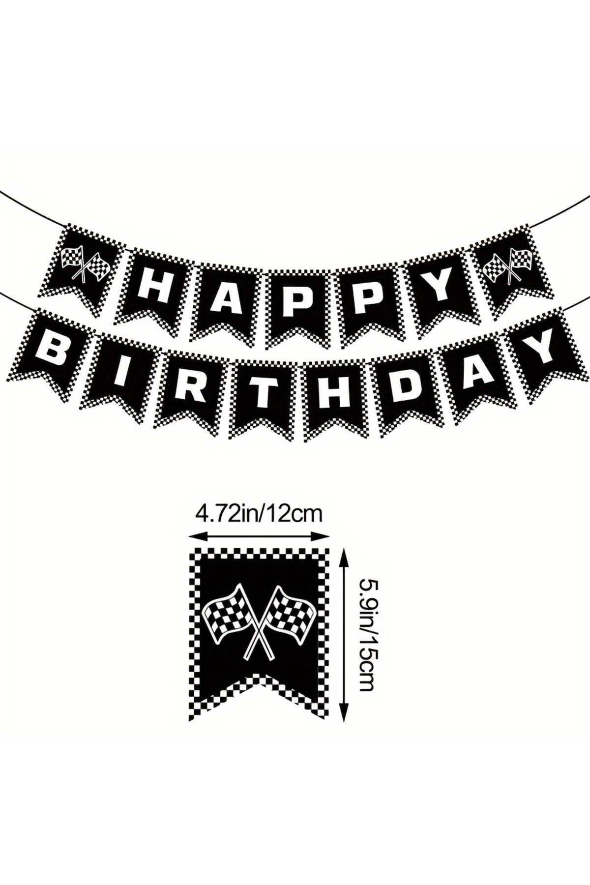 Choice-Race Car Happy Birthday Banner, Race Car Birthday Party Decorations Checkered Flags Black and Whi... 3