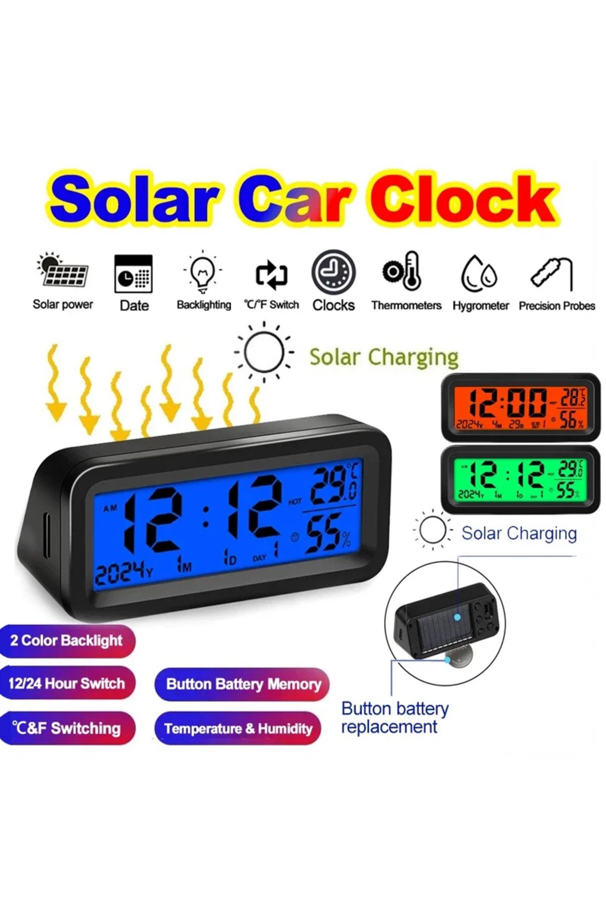 Choice-Solar Car Clock Dashboard Thermometer LED Car Electronic Watch Digital Display Time with Backligh... 2