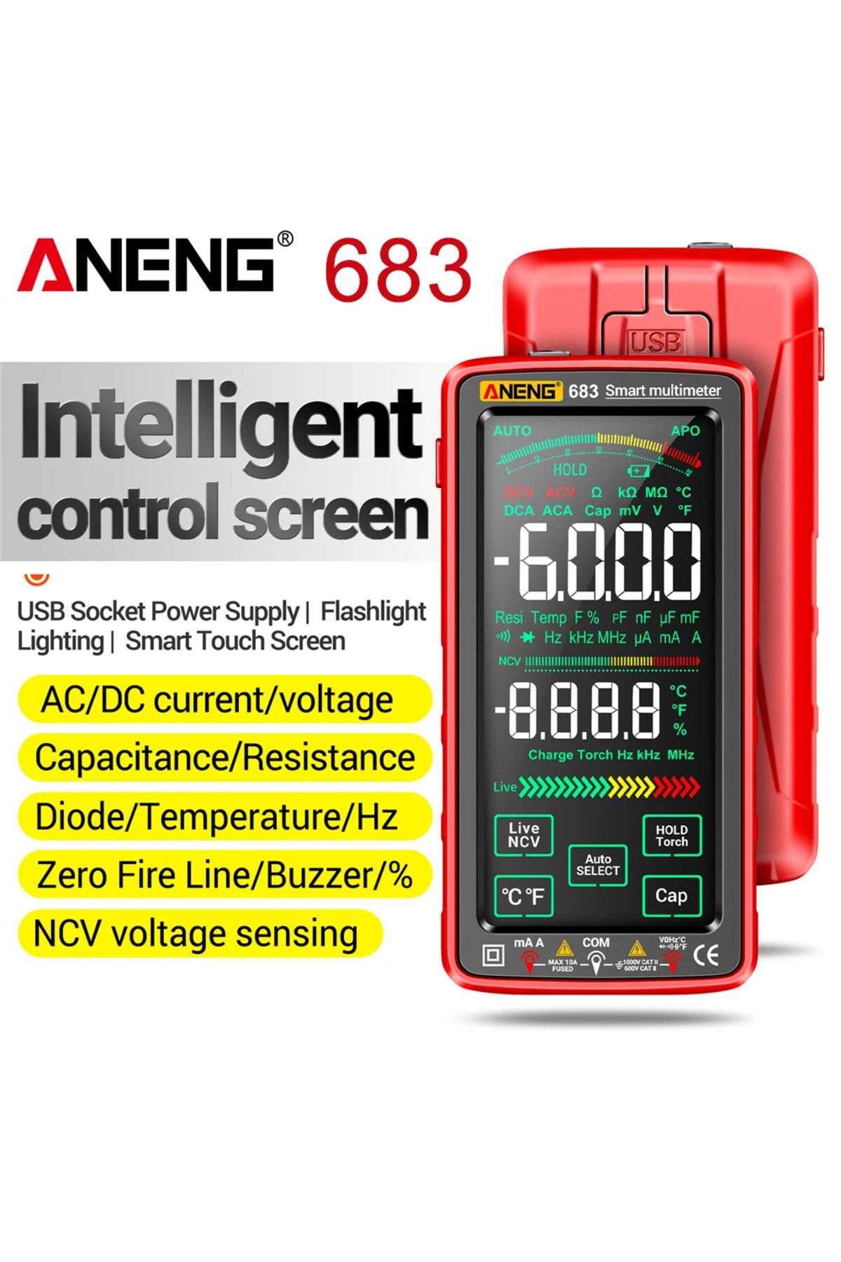 Shunmaii-ANENG 683 Smart Multimeter High-end Touch 6000 Counts Multimetro Test Rechargeable Multitester AC... 3