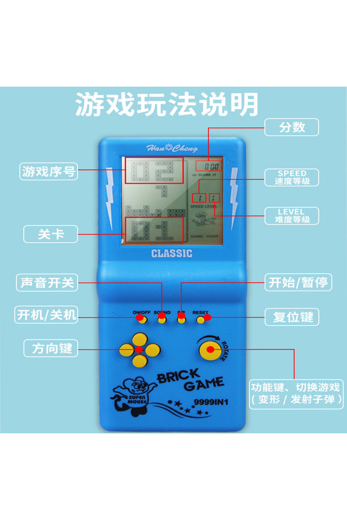 Choice-Large screen Tetris game console, retro classic nostalgic puzzle electronic toy, prepare two No. ... 7