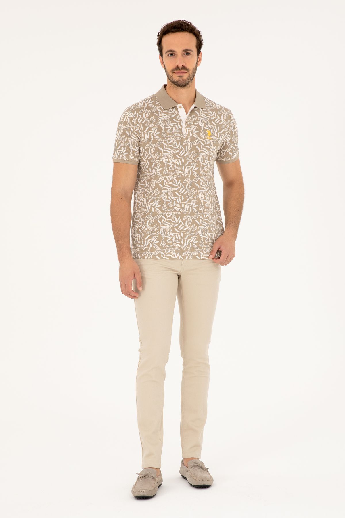 تی شرت یقه پولو سبز مردانه خاکی باز اورجینال U.S. Polo Assn.