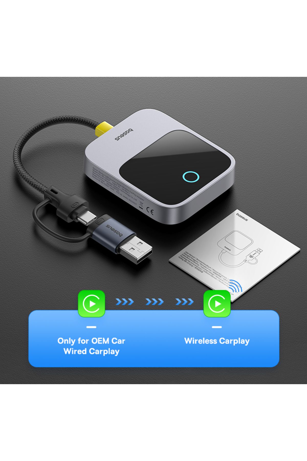 Baseus-Carplay Box Baseus Wireless CarPlay Wired to Wireless CarPlay Adapter Auto Connect Car Intell 1