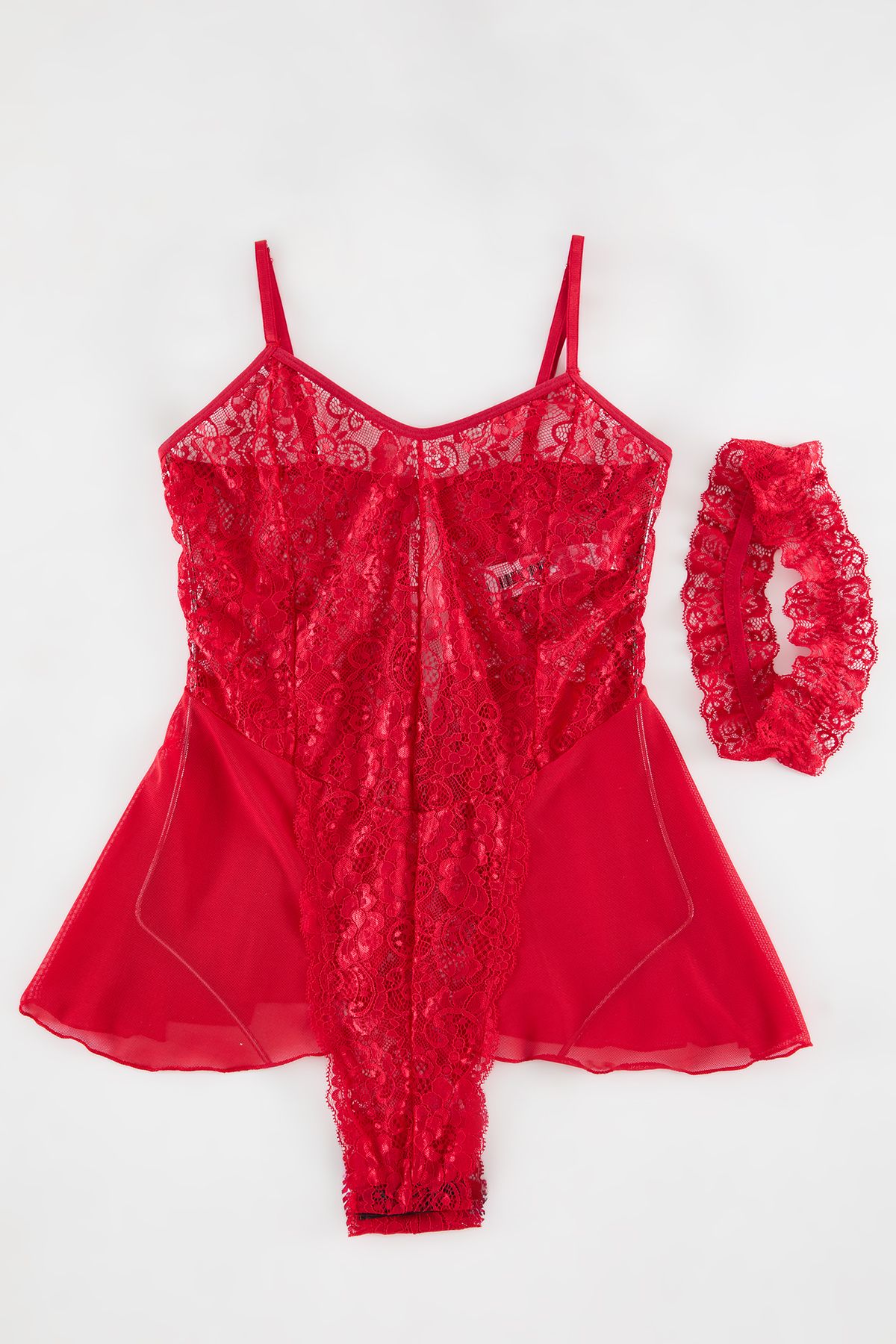 Trendyol Collection-Tmavě červená krajka - String Strap Snap Body Thmss24Bd00001 5