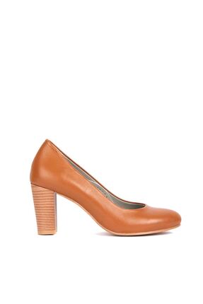 Saracshoes Gerçek Deri Kadın Topuklu Ayakkabı Taba TAbha