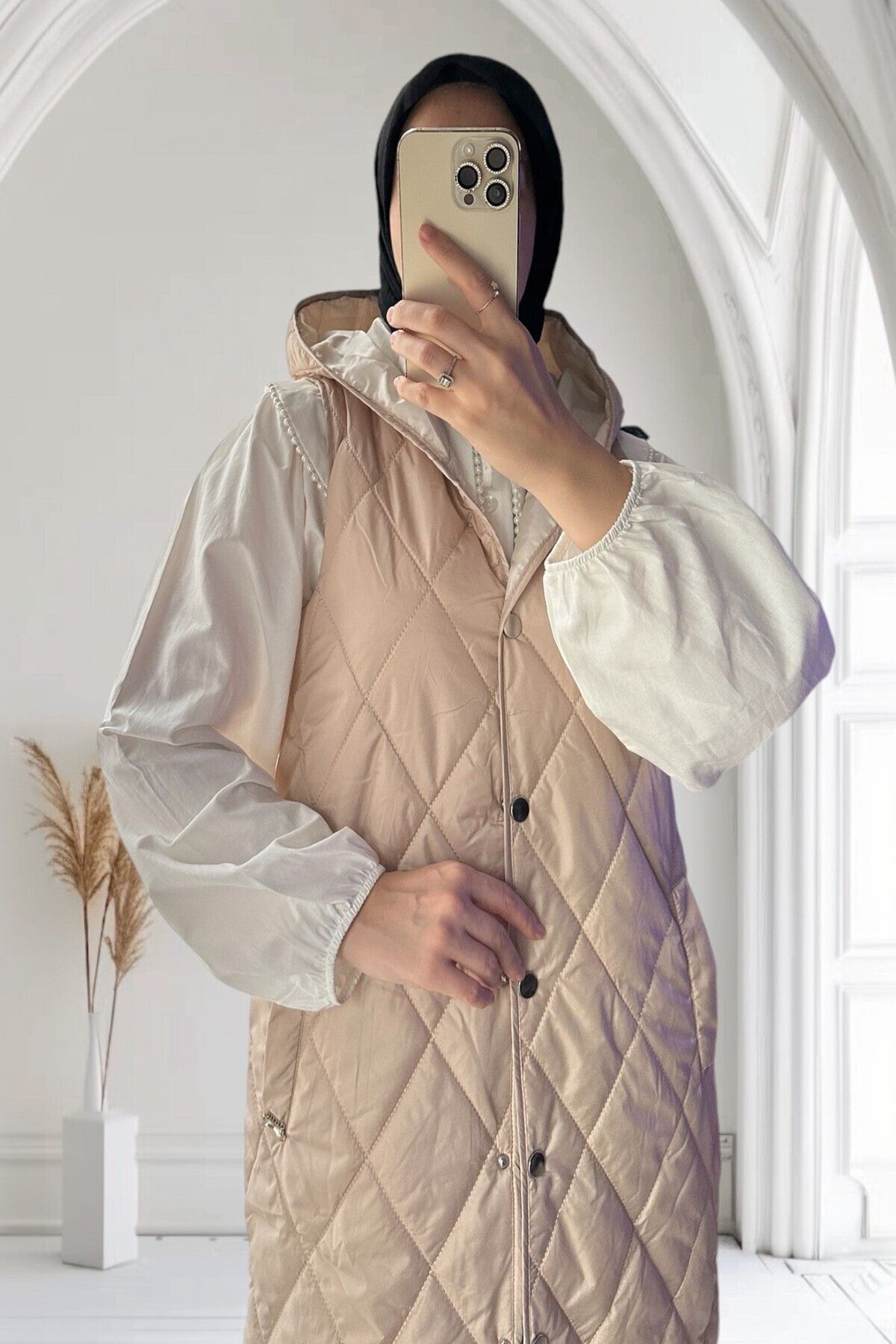 Qalina Life-Quilted Hooded Lined Long Filling Vest with Pockets 1