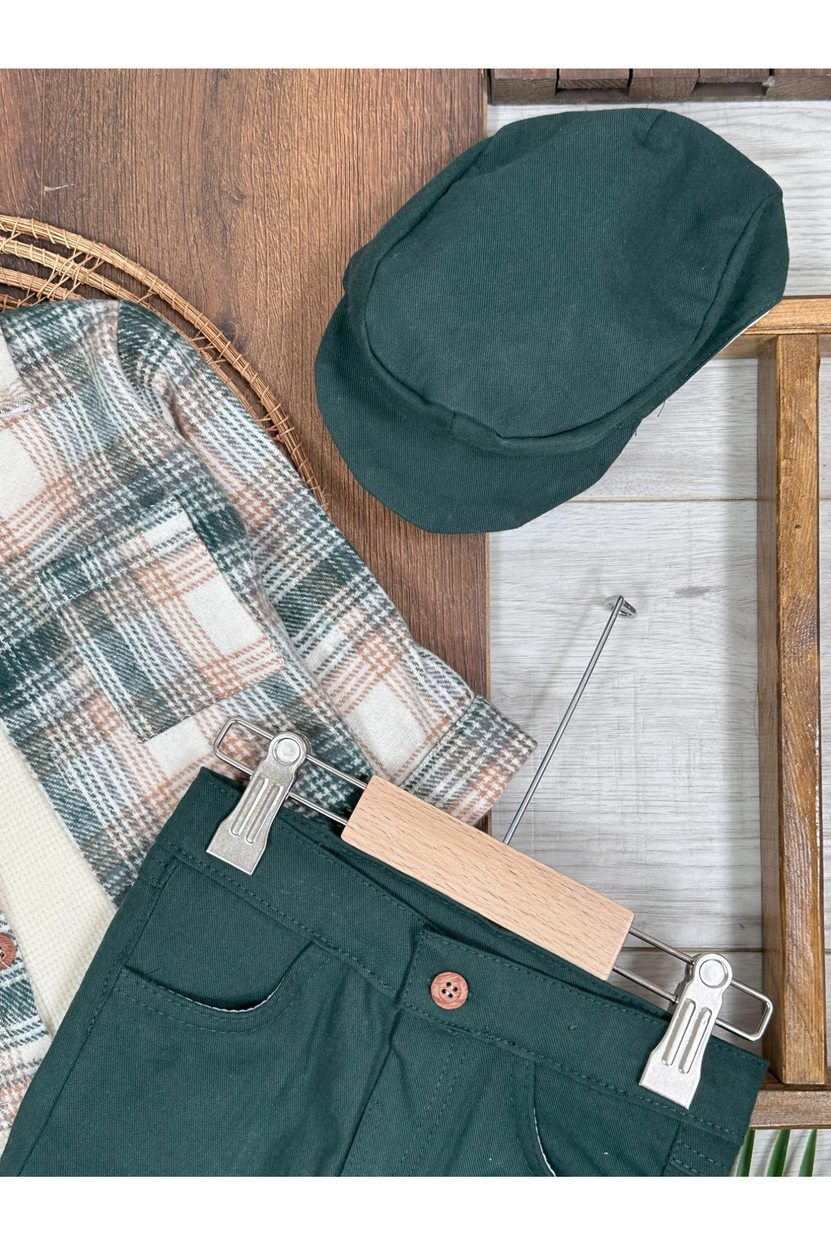 tiwitibaby Oduncu Gömlek Şapkalı Waffle  Badili Kanvars Kargo Pantolonlu 4lü Erkek Bebek/Çocuk Takım fotoğrafı 4 (önizleme)